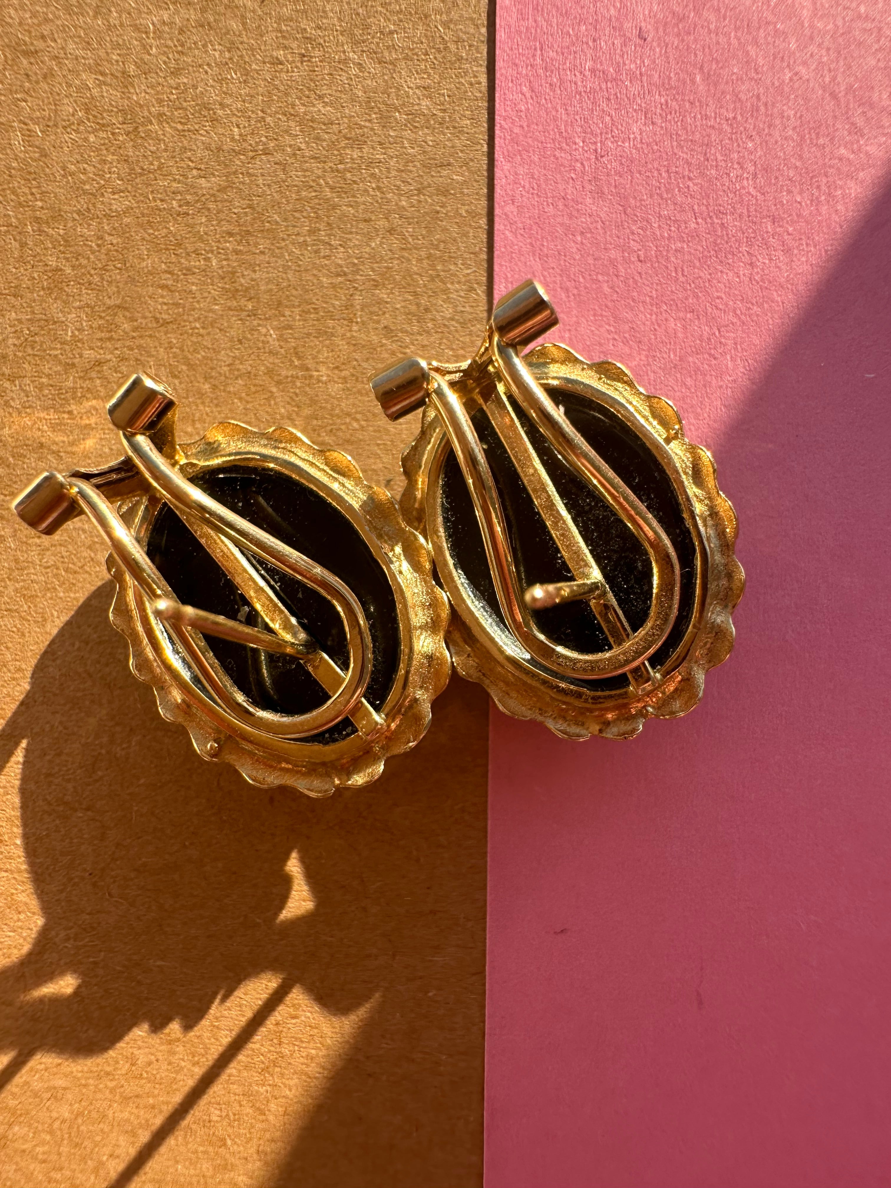 onyx + gold omega back earrings