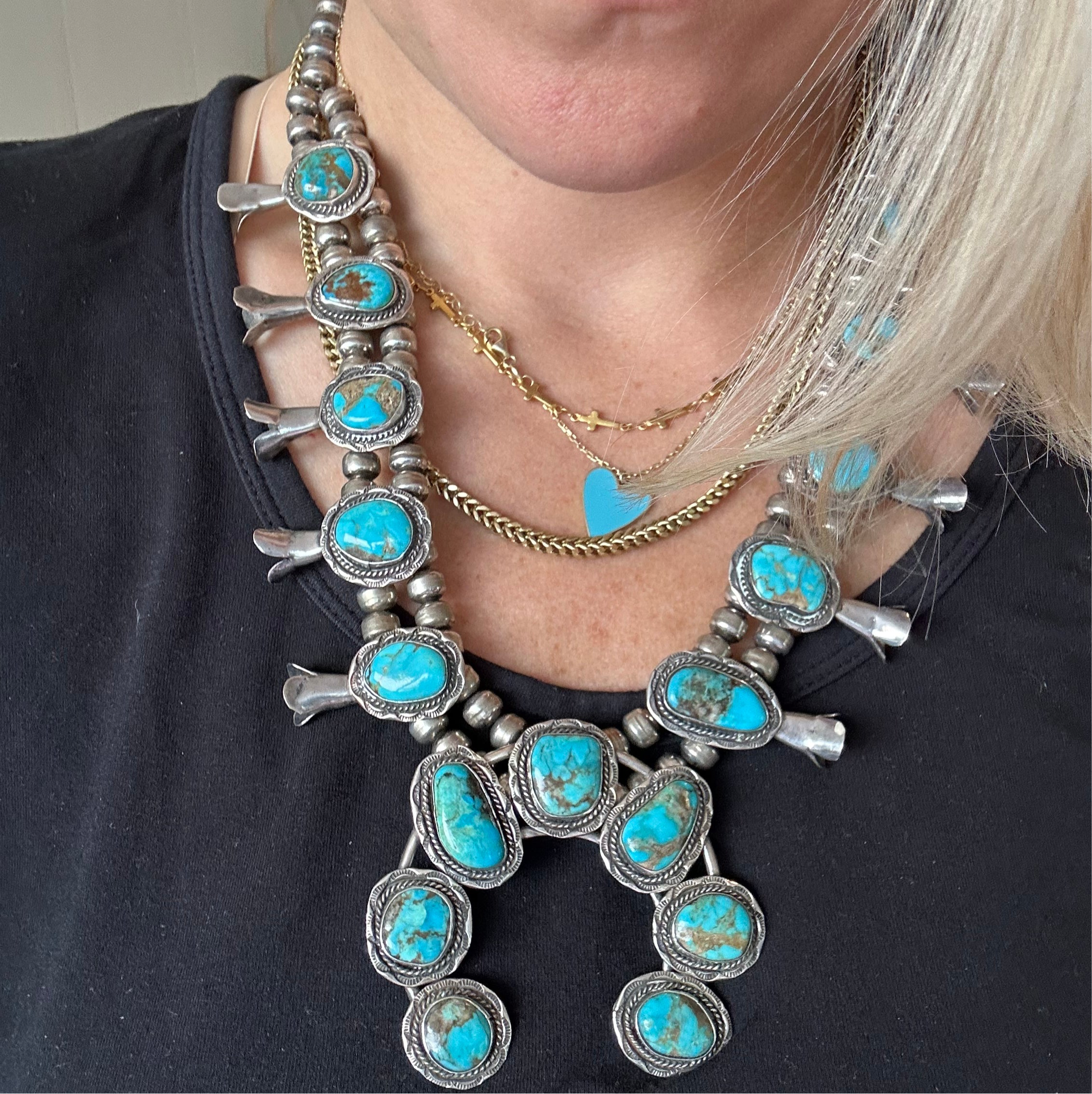 Sterling silver and turquoise vintage squash blossom