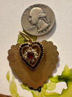vintage florentine finish garnet and seed pearl heart