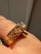 hand engraved floral cathedral style OEC diamond ring