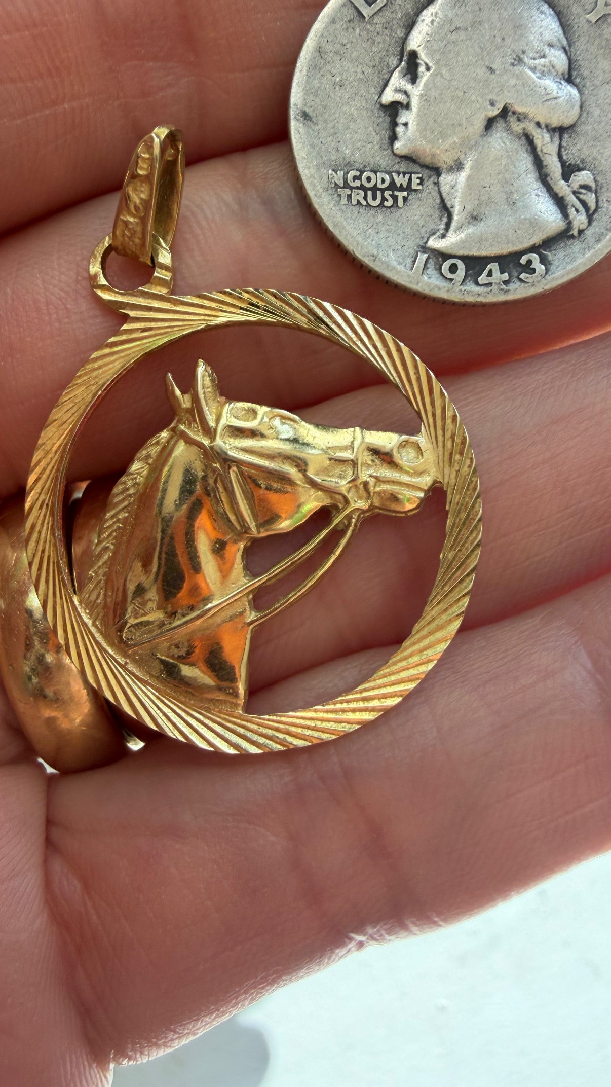 engine turned horse charm