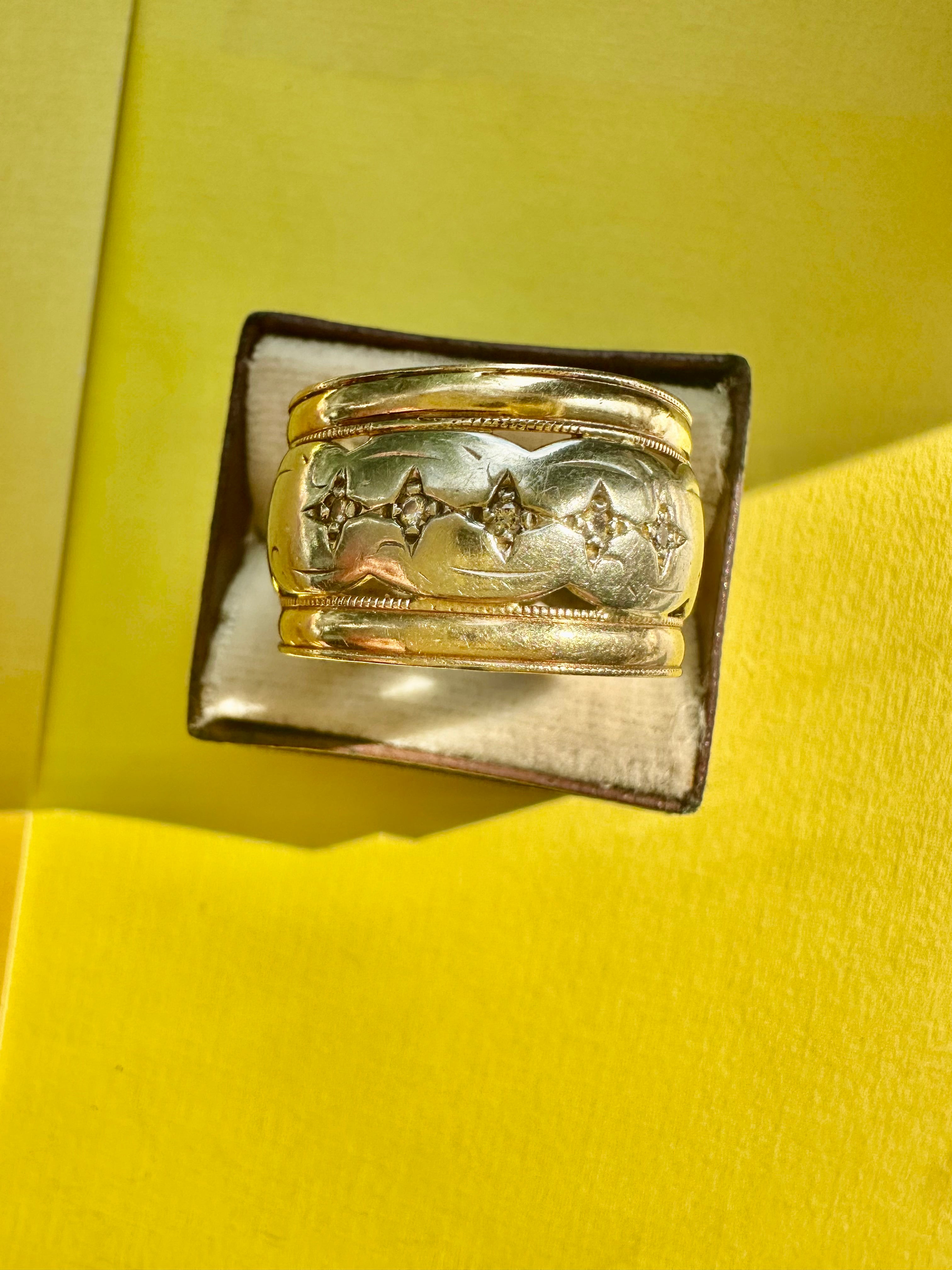 wide two tone band with star set diamonds
