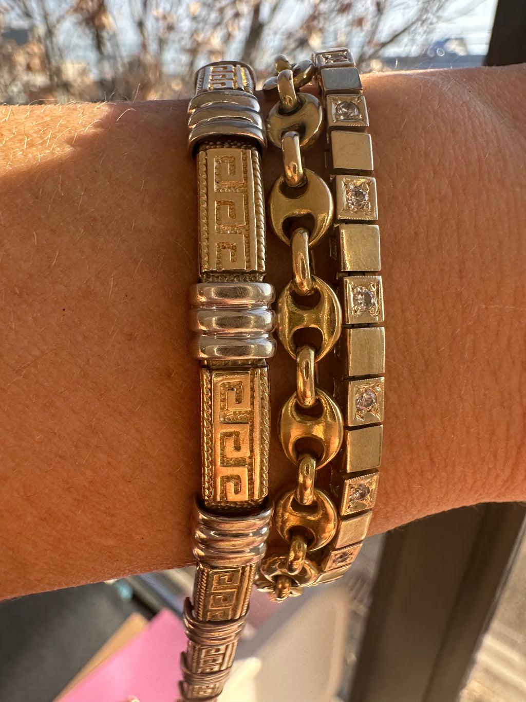 two tone greek key bracelet