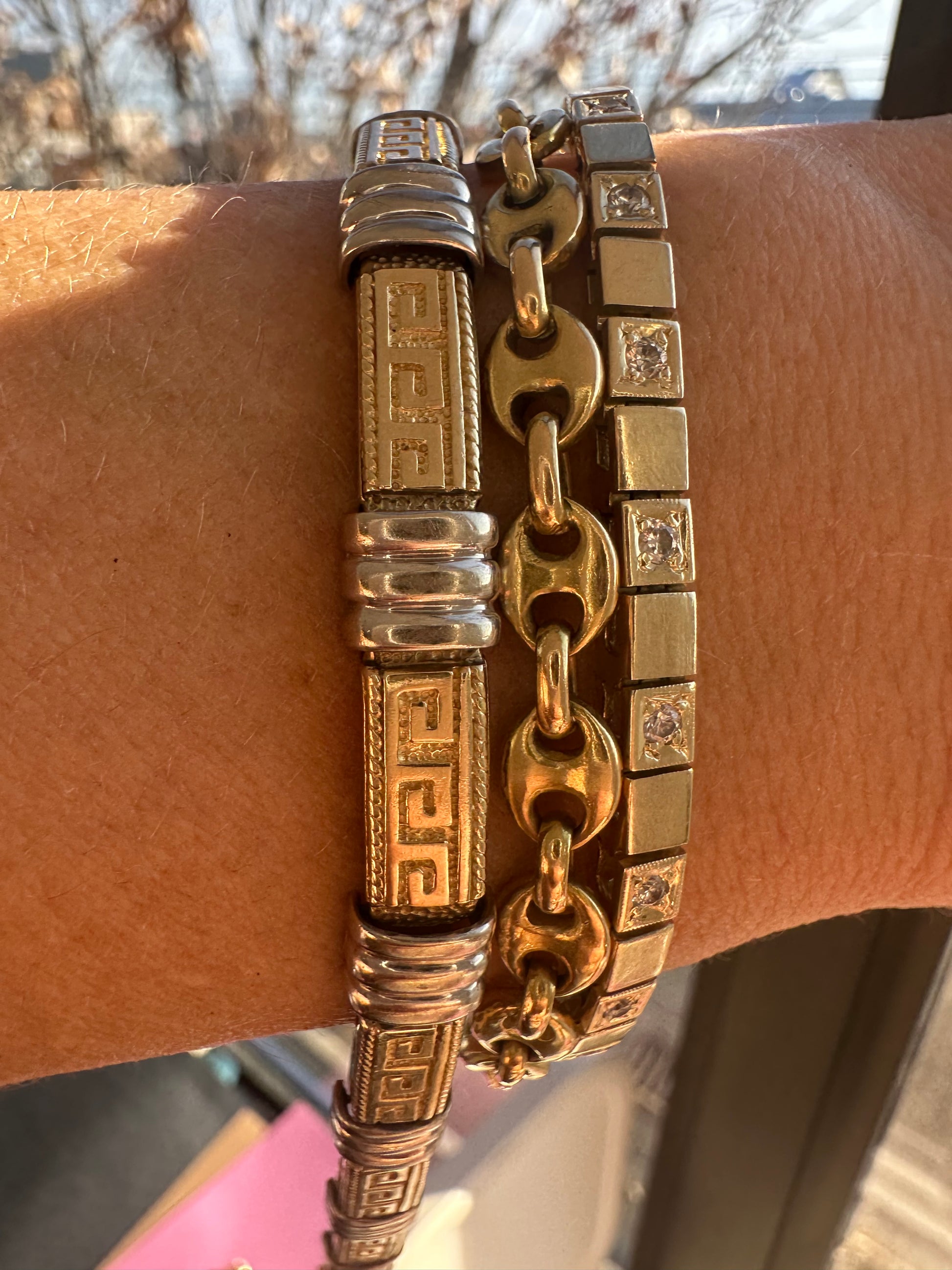 two tone greek key bracelet