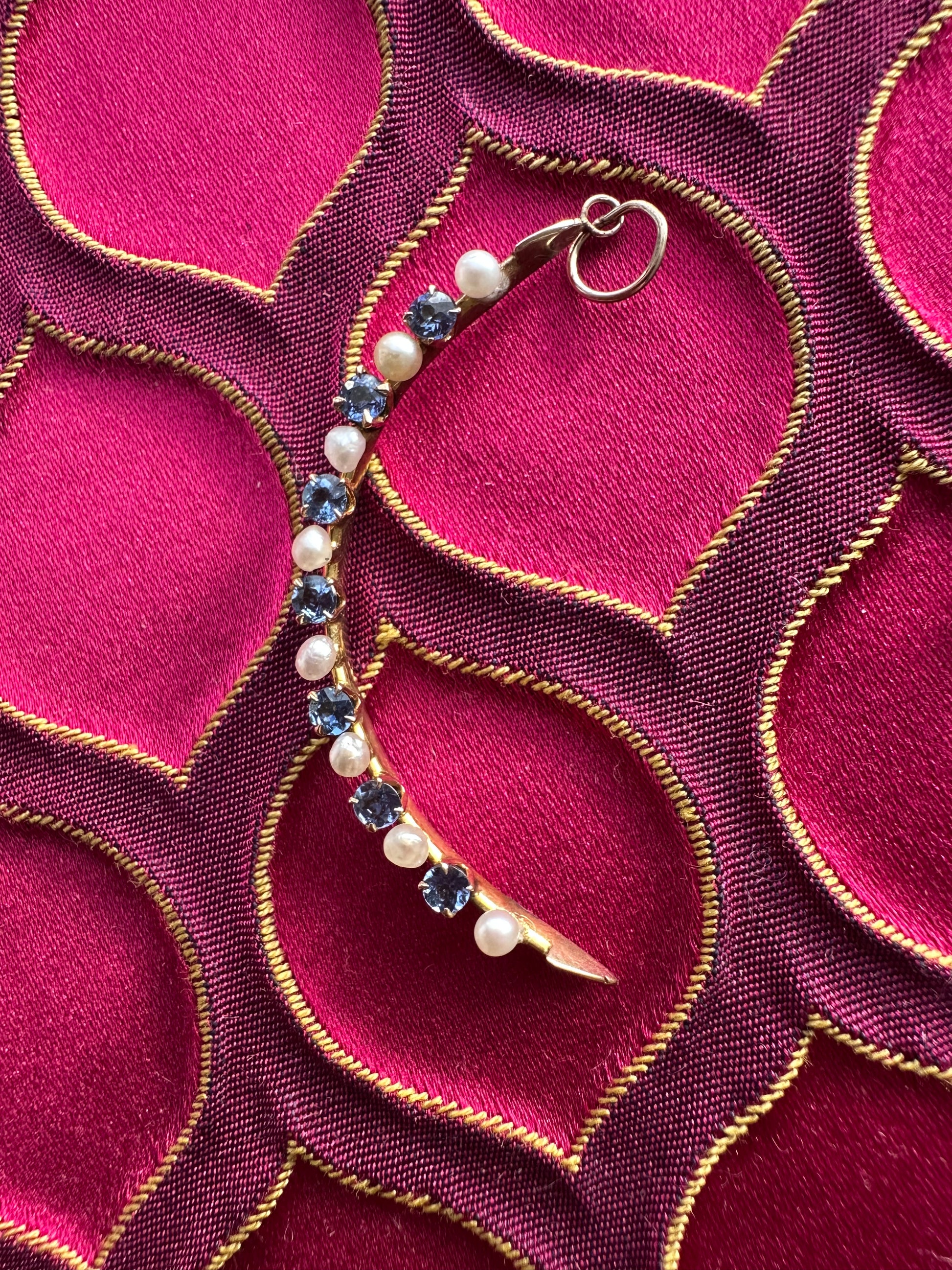 antique sapphire + pearl crescent // pin conversion