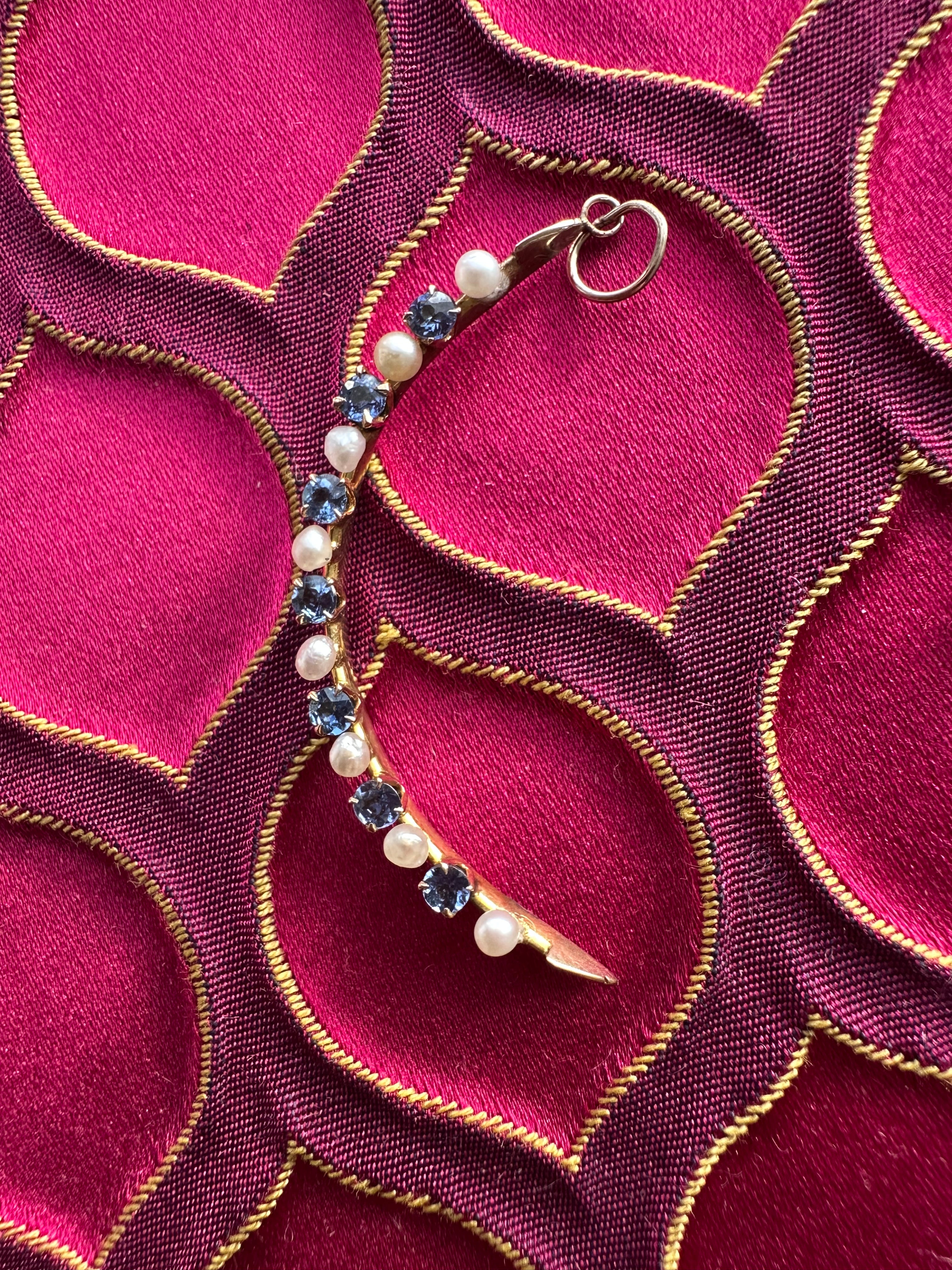 antique sapphire + pearl crescent // pin conversion