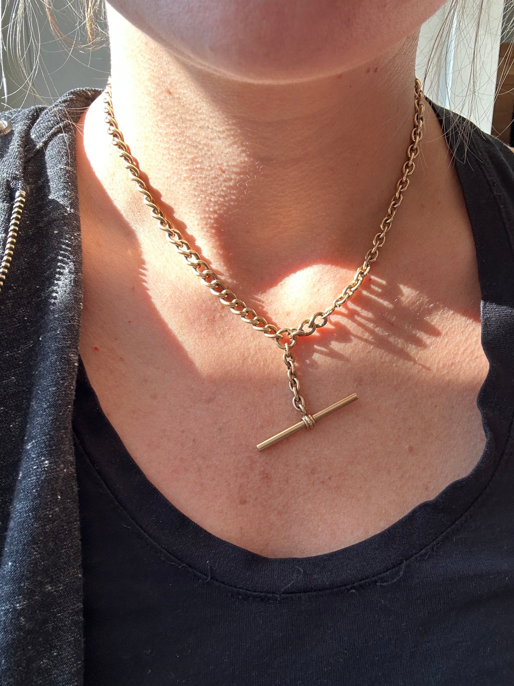 antique curb 10" watch chain with t bar