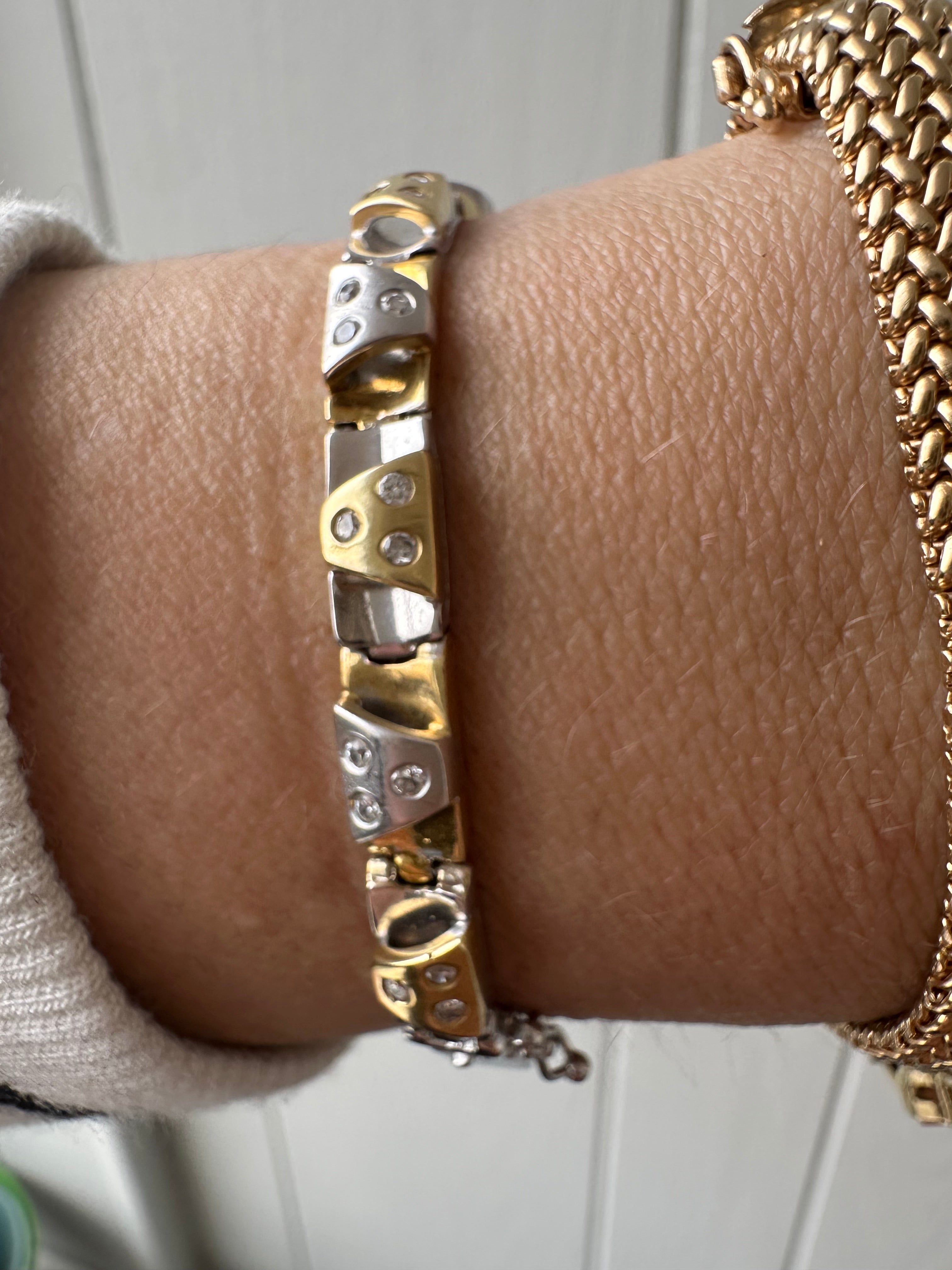 two tone triangle link with glass stones bracelet