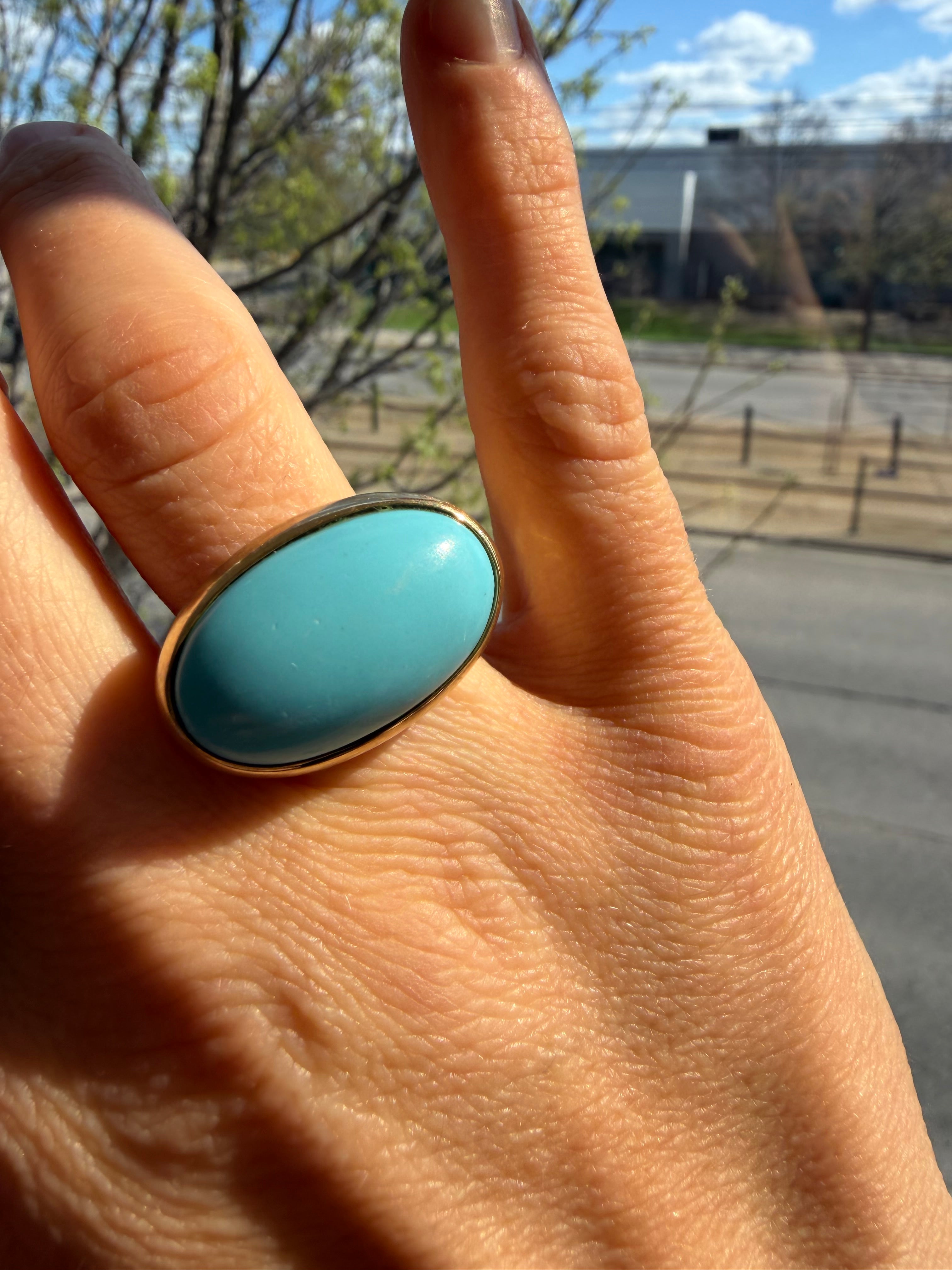 bezel set east west turquoise ring