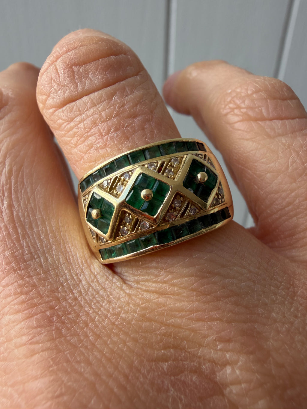 emerald and diamond checkerboard ring