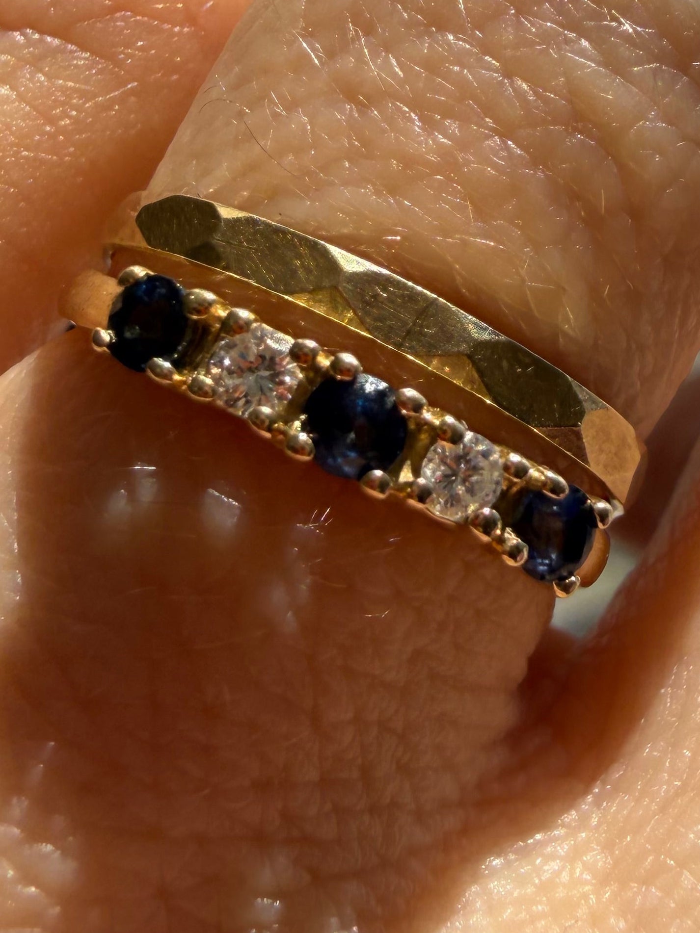 faceted band + sapphire diamond stacker