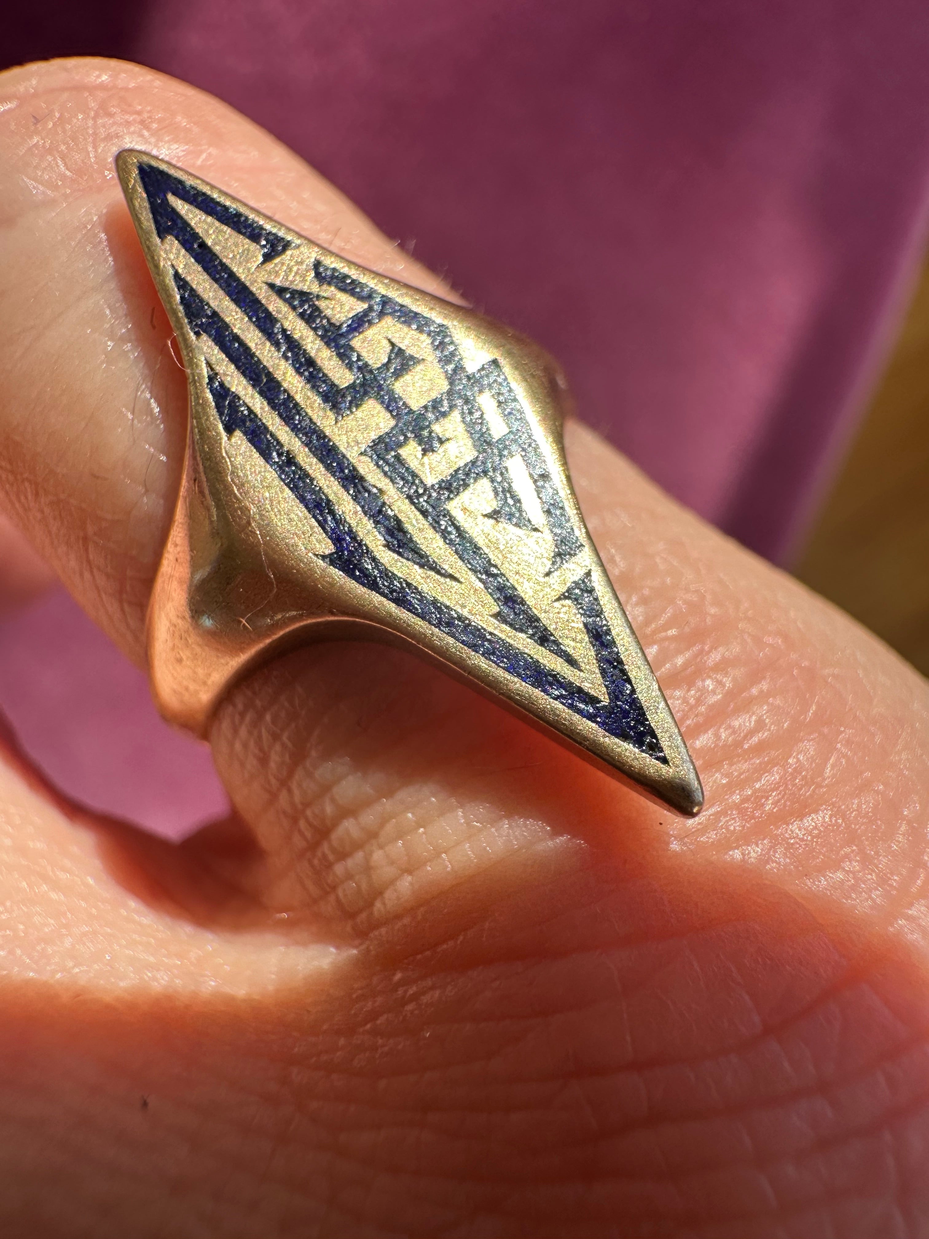 antique navette style onyx inlay signet
