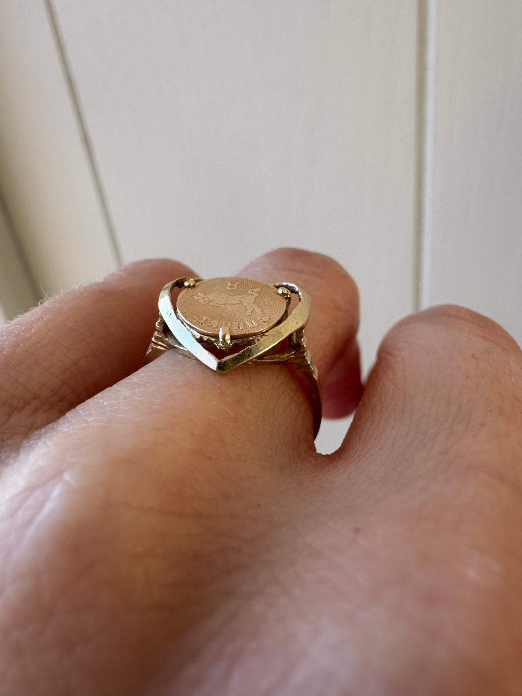 taurus coin heart ring