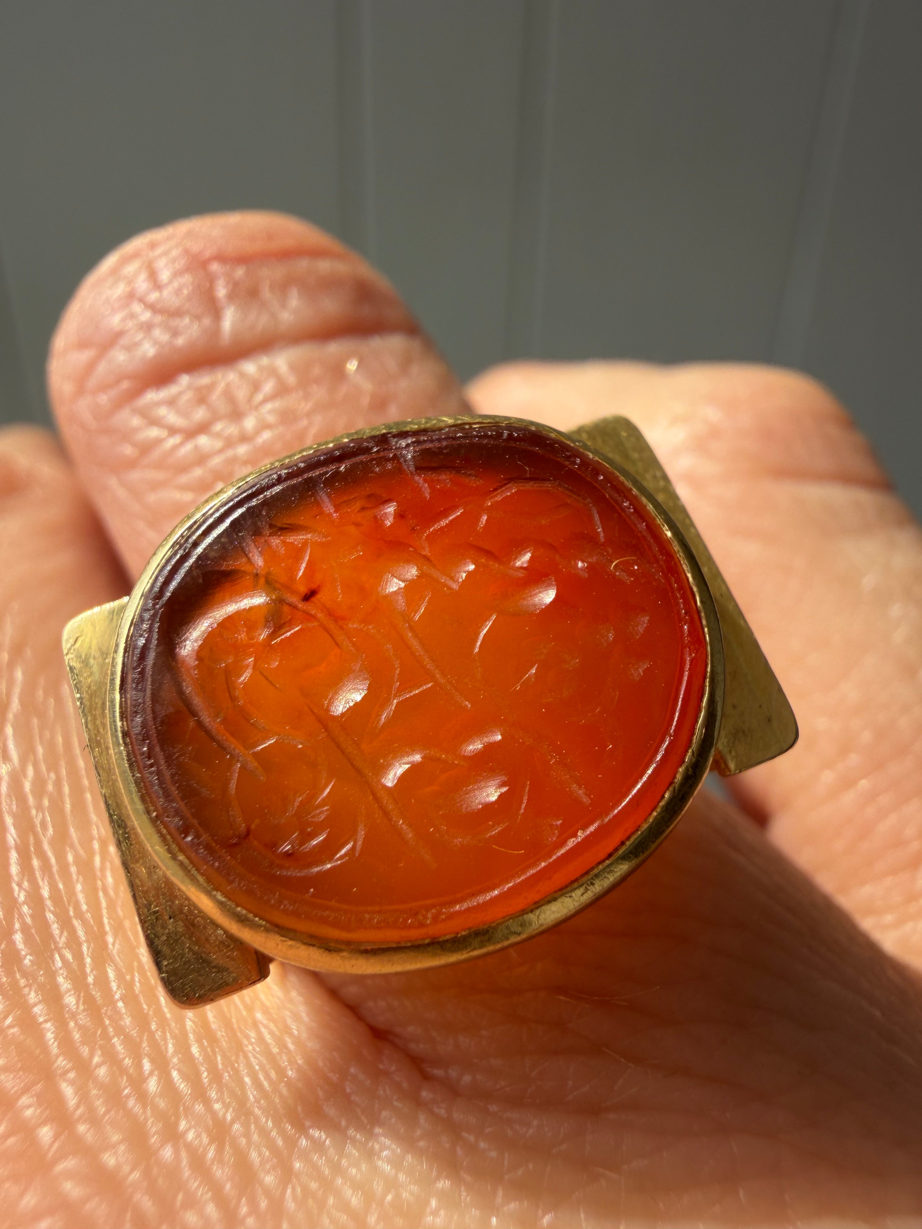 18k intaglio carved carnelian ring