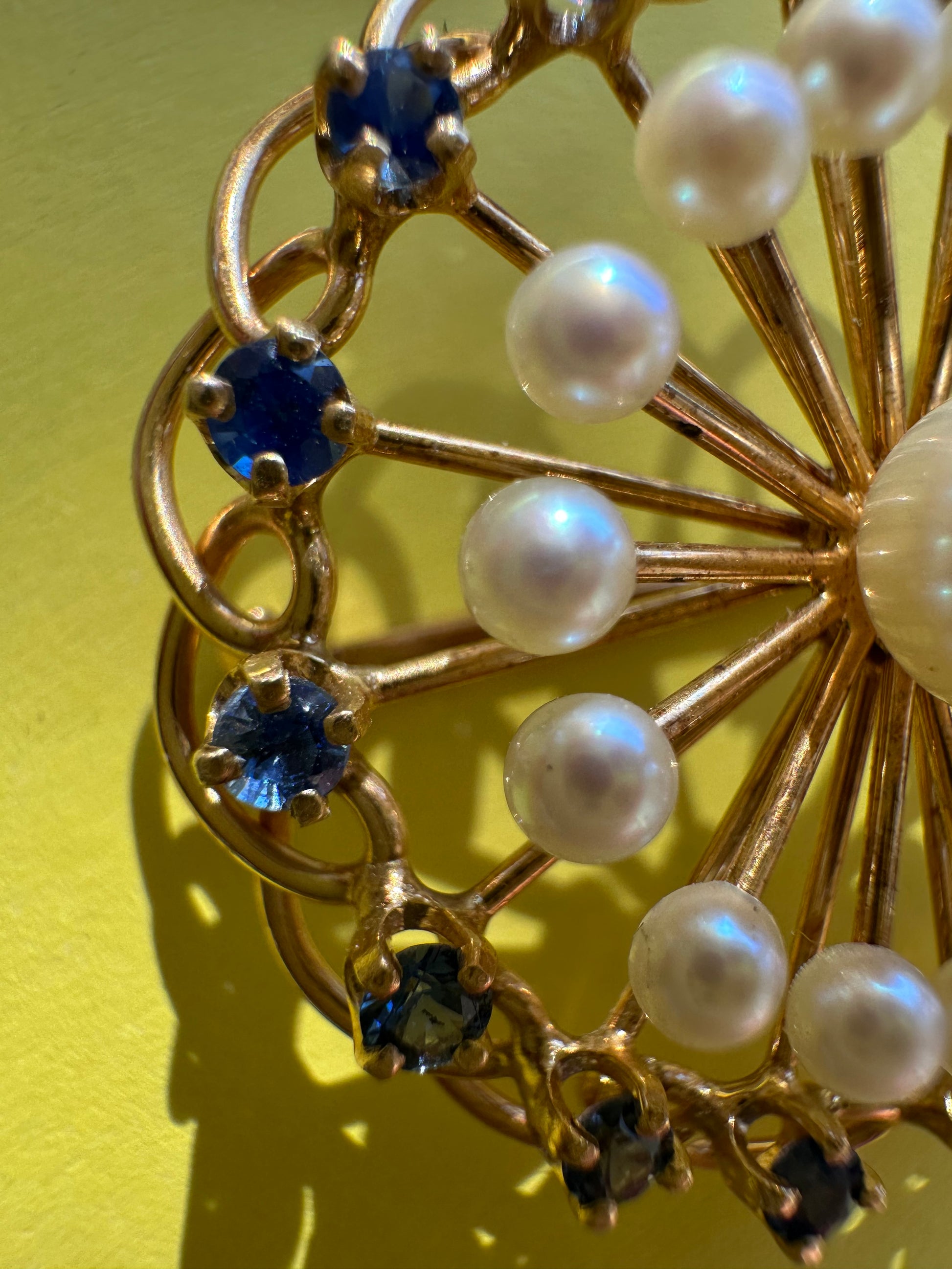 pearl and sapphire brooch