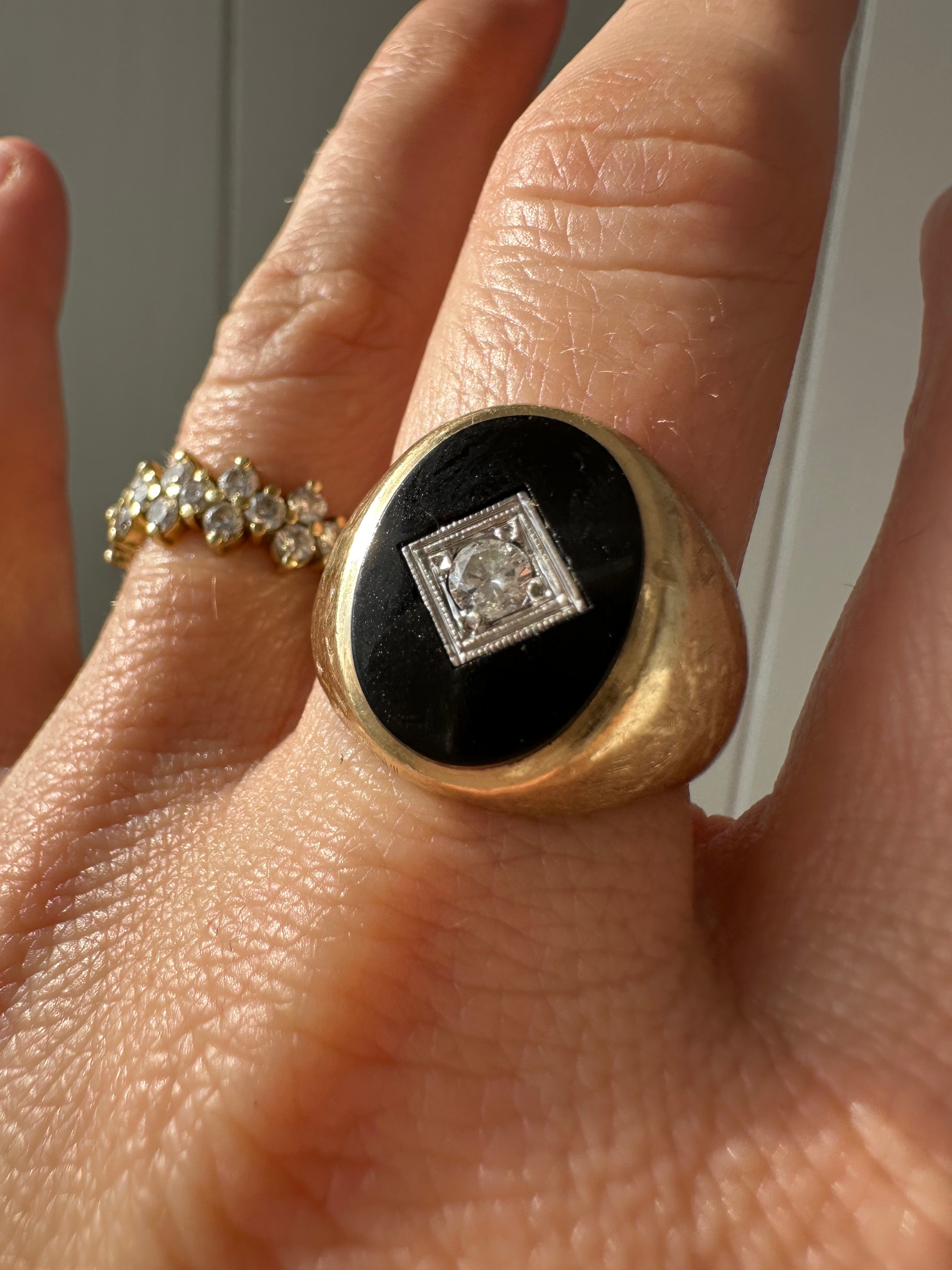 onyx and gold diamond ring