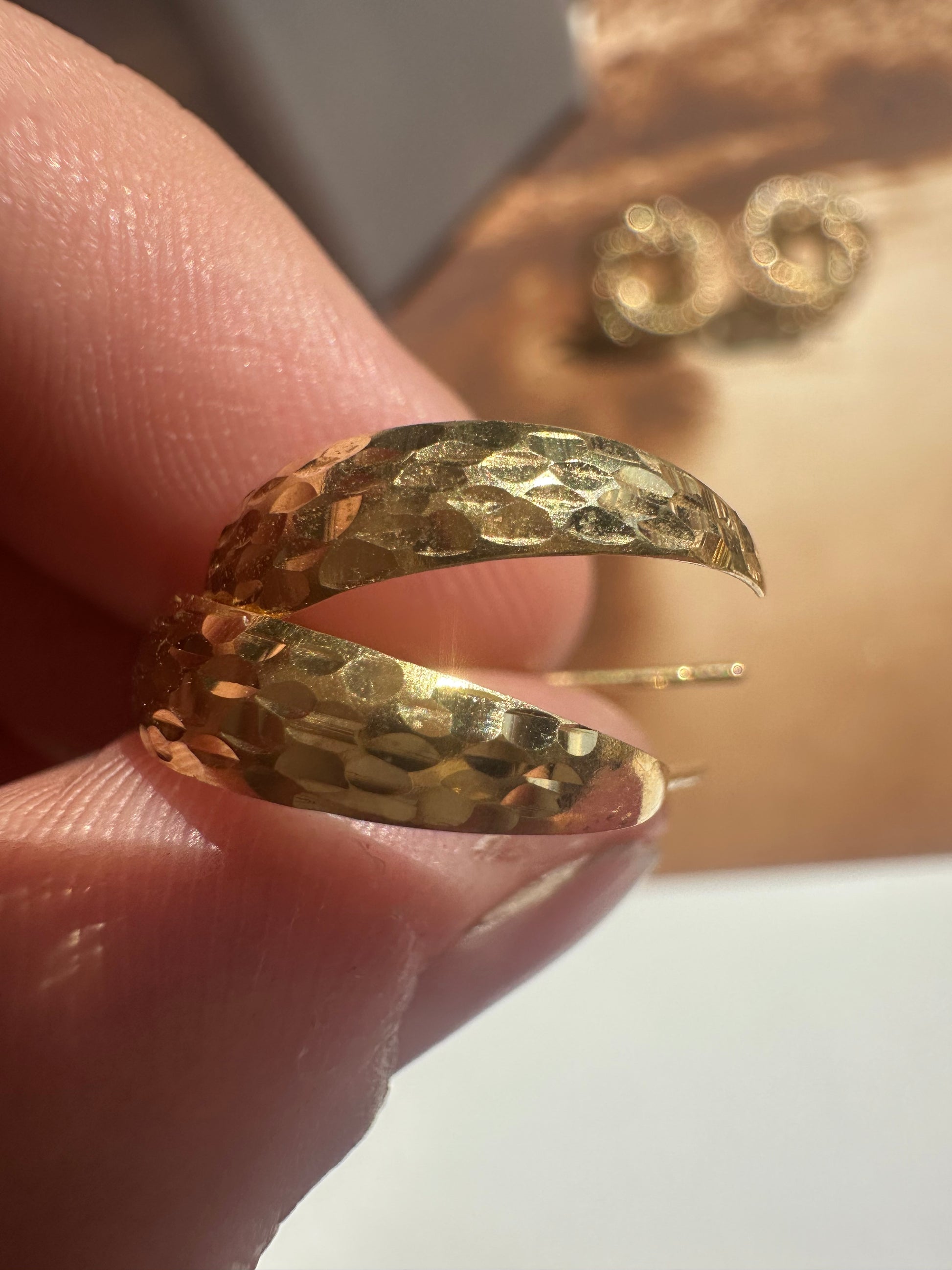 18k gold hammered crescent moon hoops