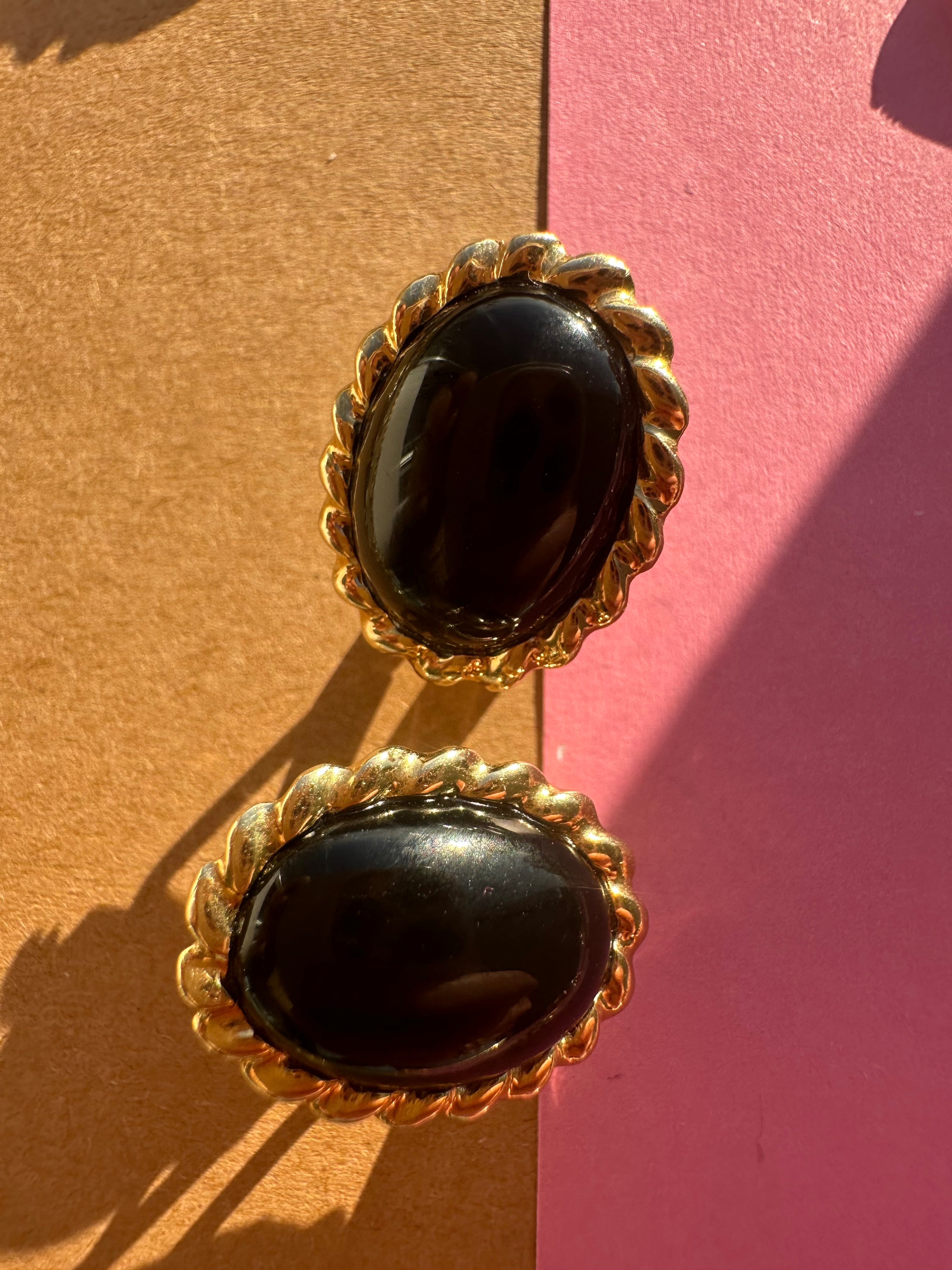 onyx + gold omega back earrings