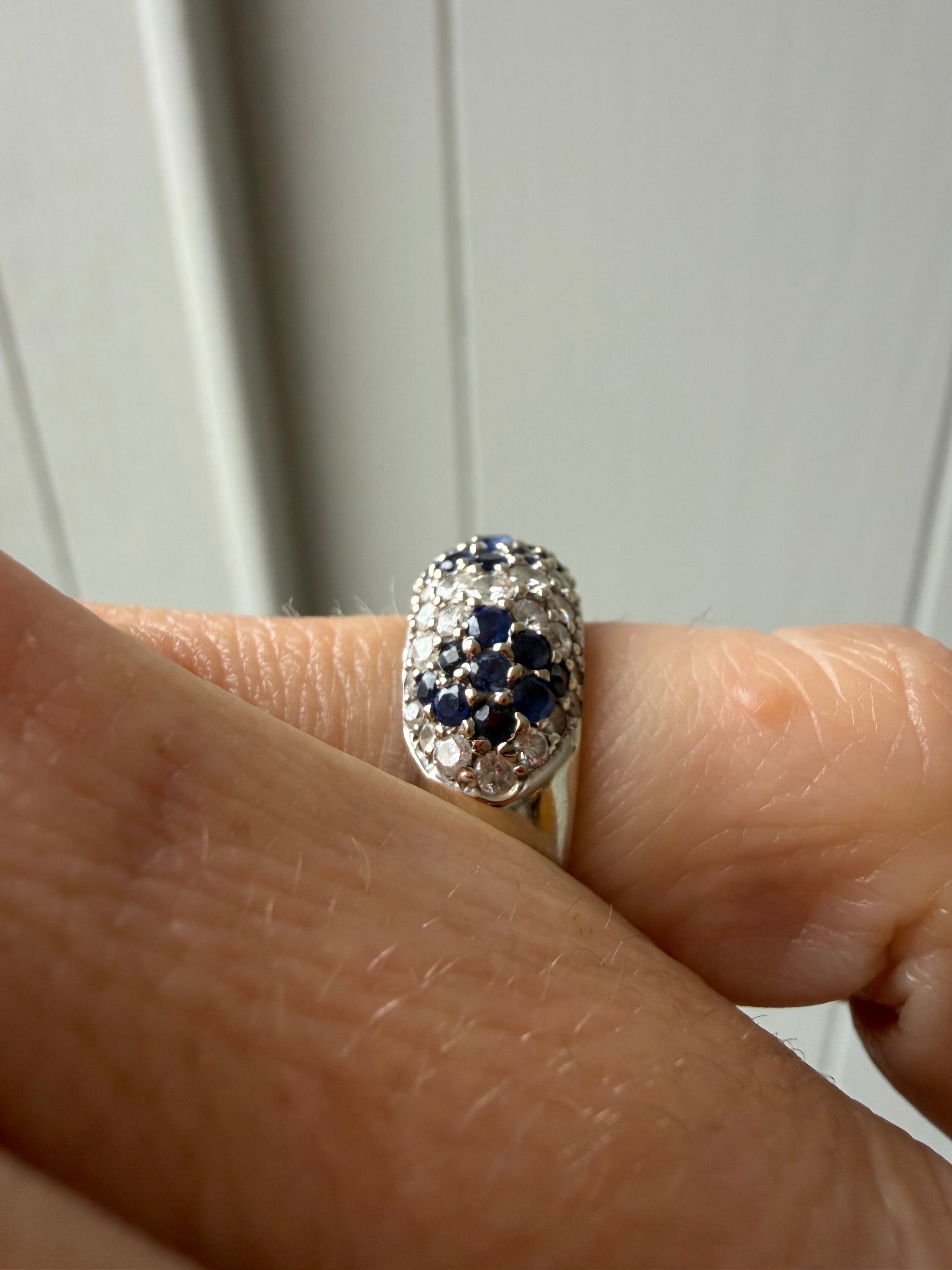 white gold diamond and sapphire dome ring
