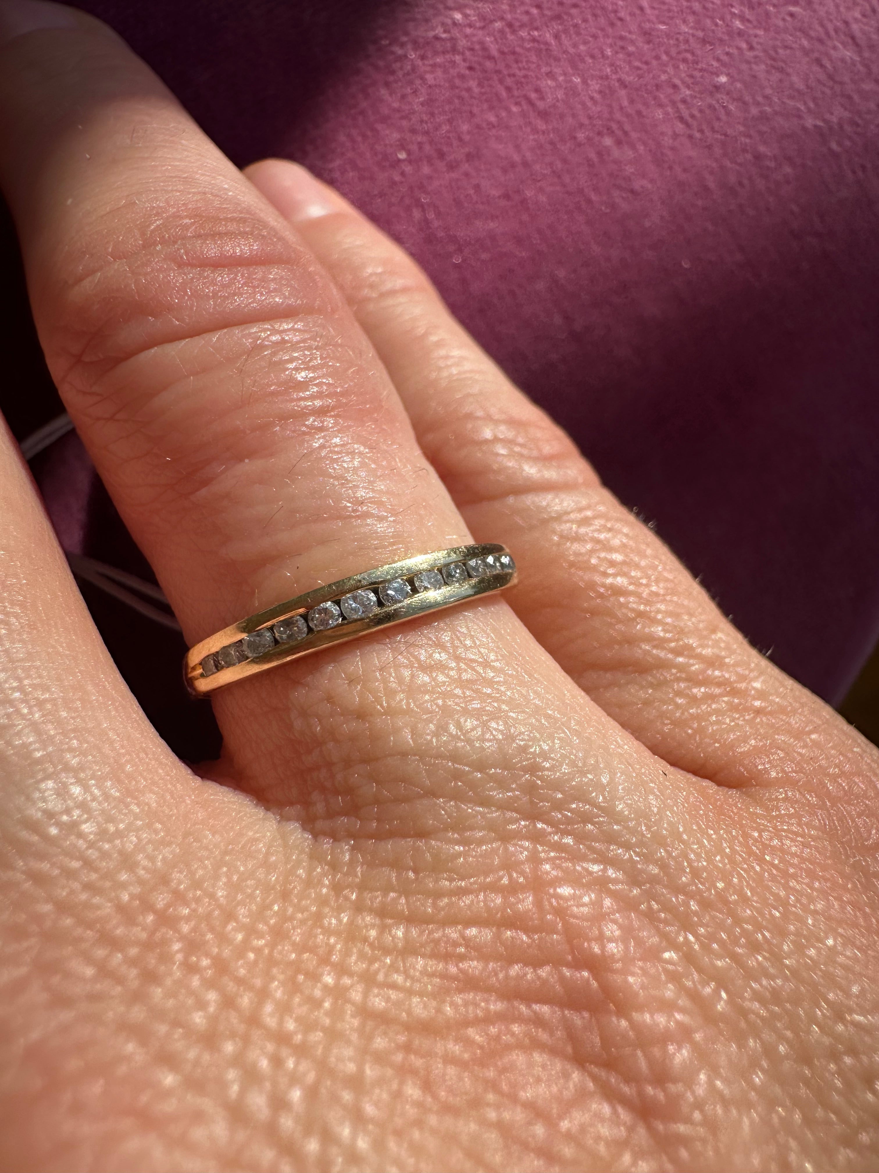 yellow gold channel set diamond ring