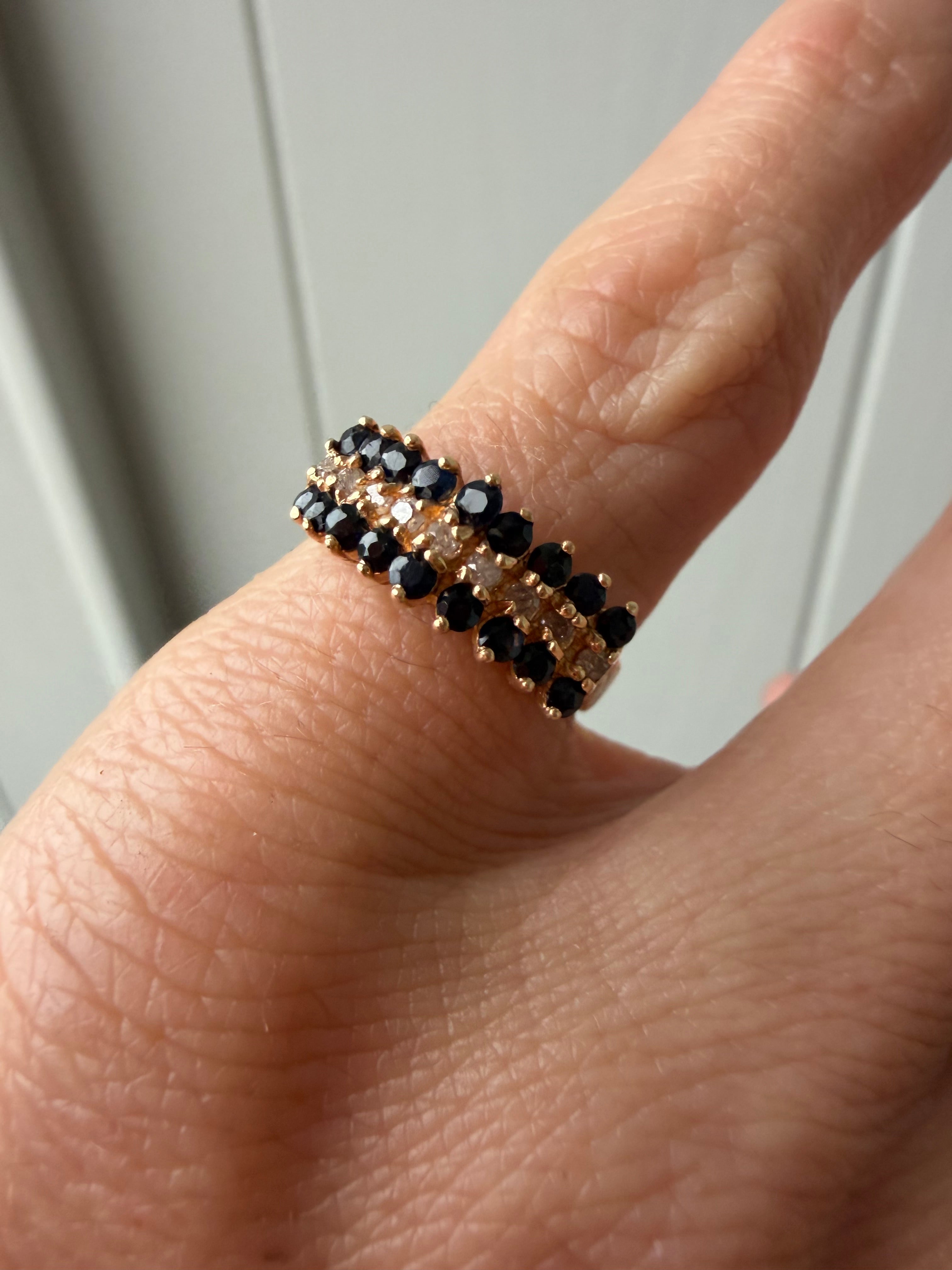 diamond and sapphire pyramid ring