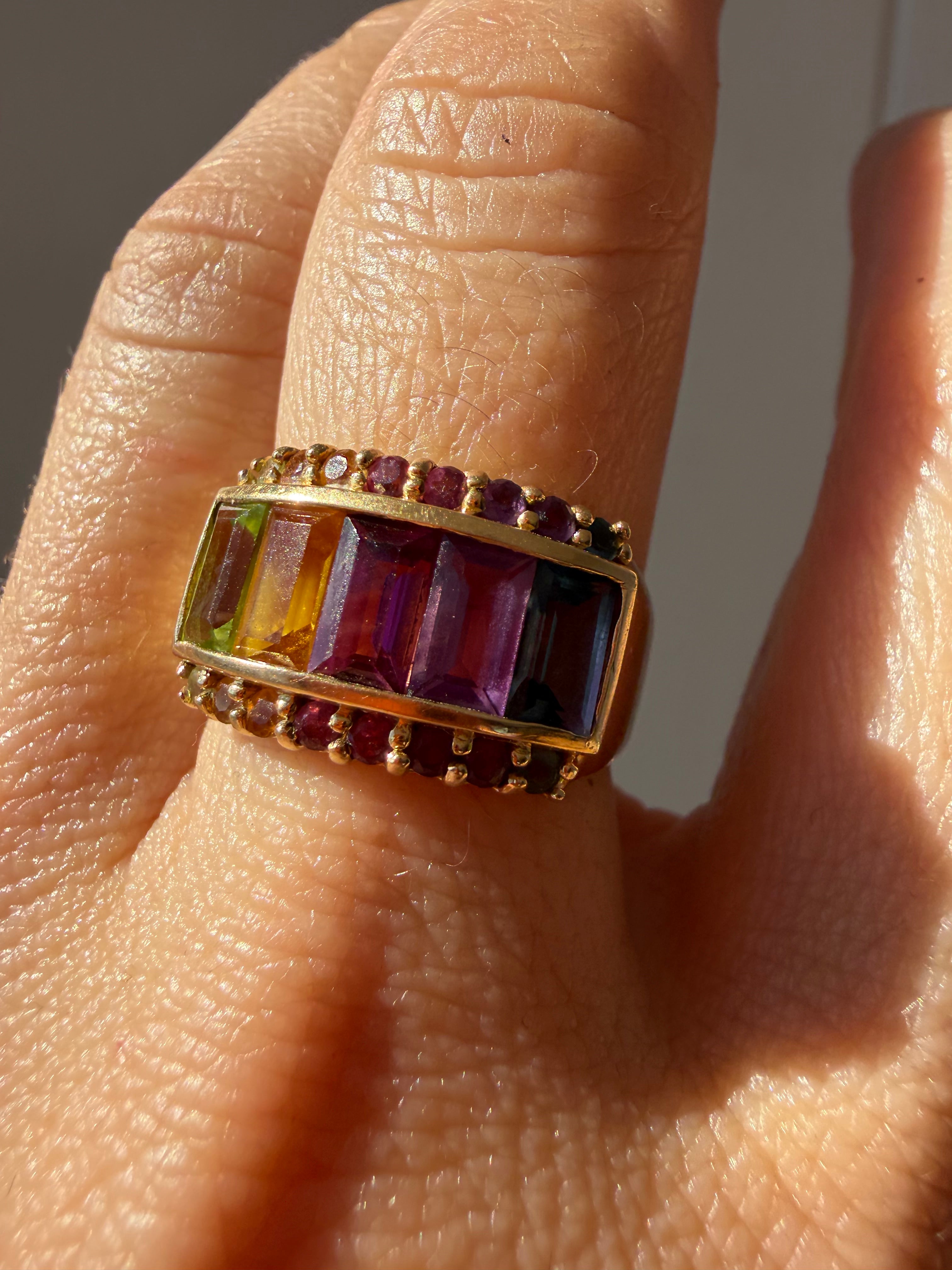 wide rainbow gemstone ring