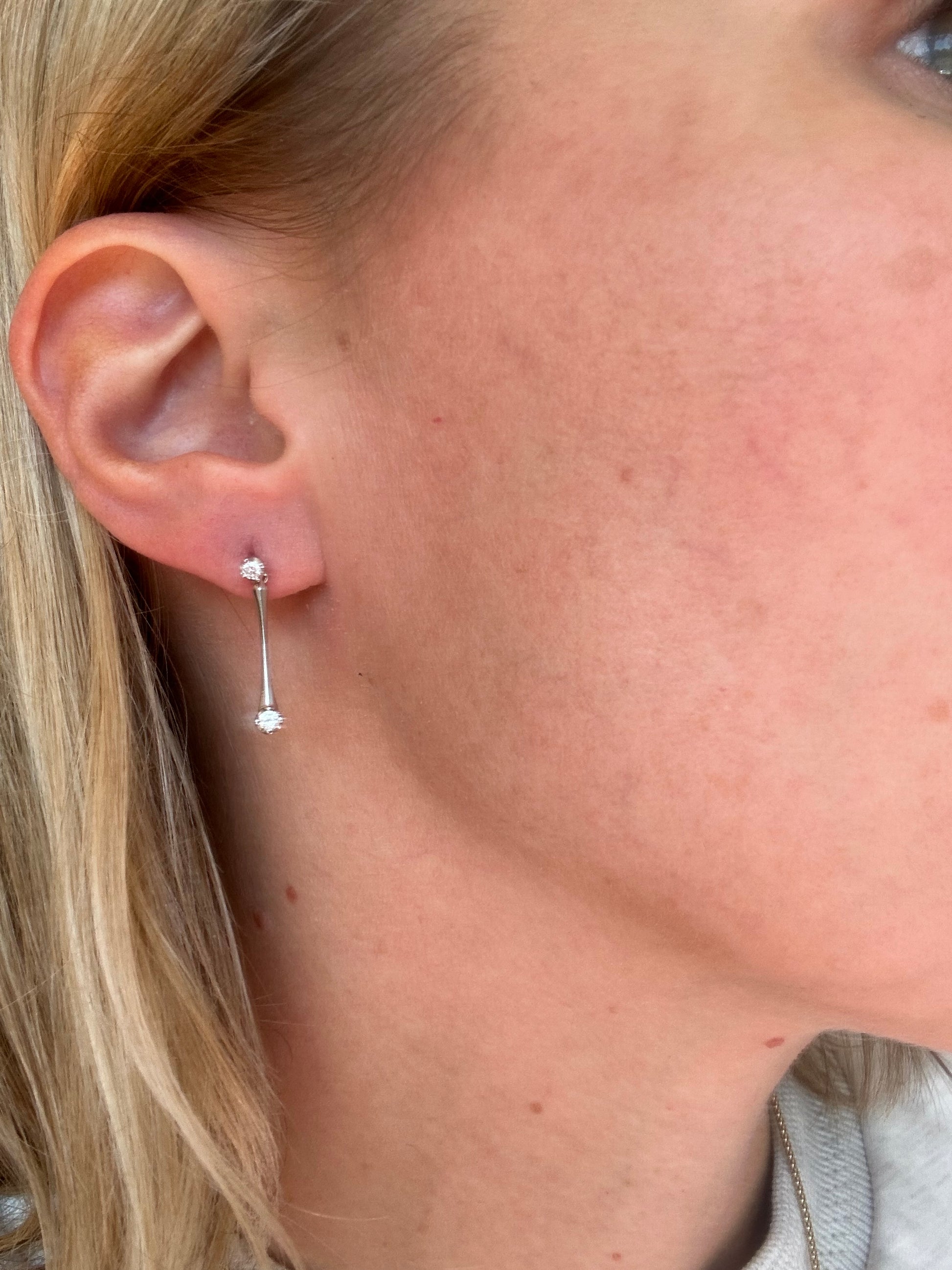 white gold diamond stick earrings