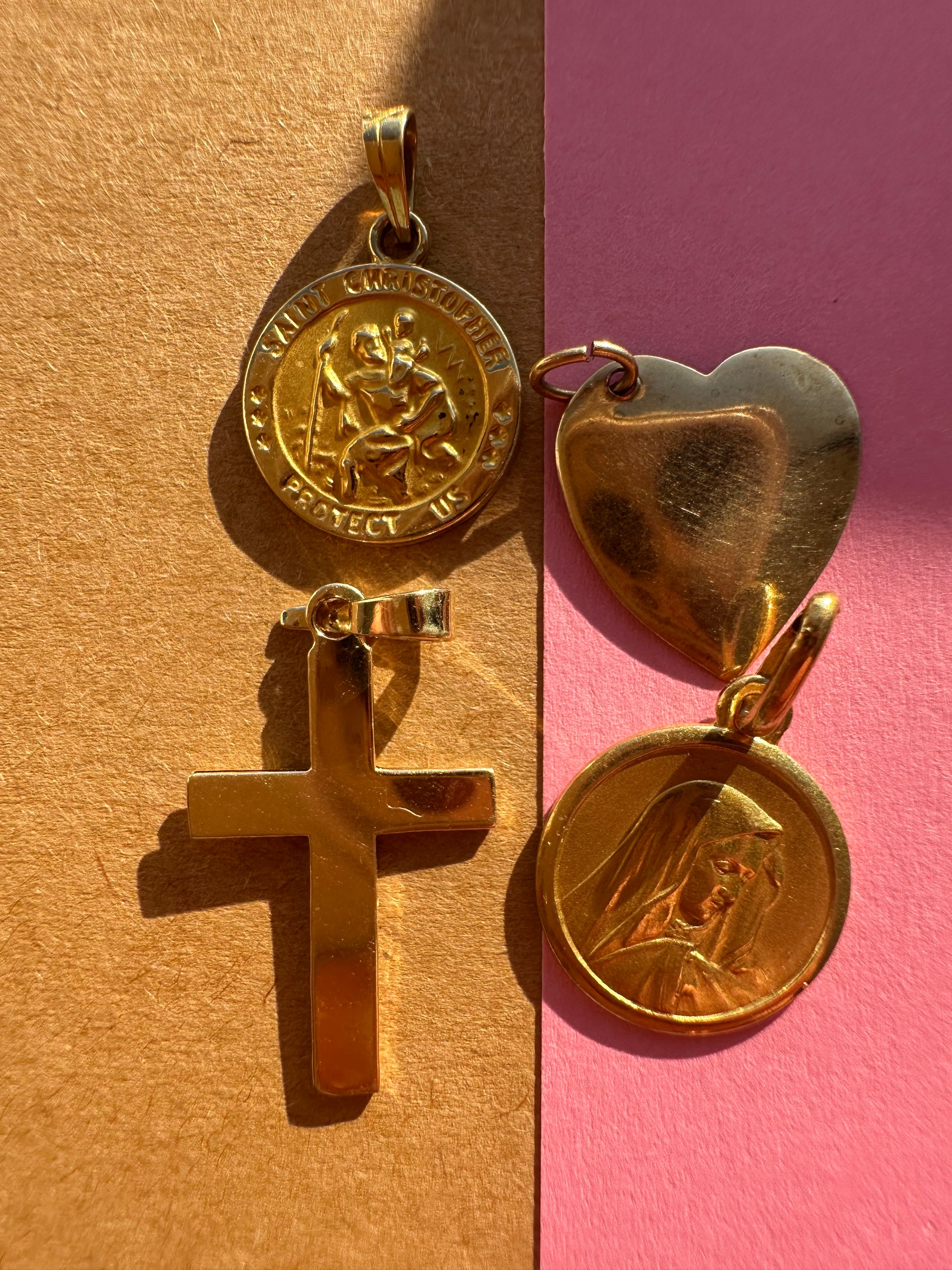 heart / virgin mary / cross / st christopher charms