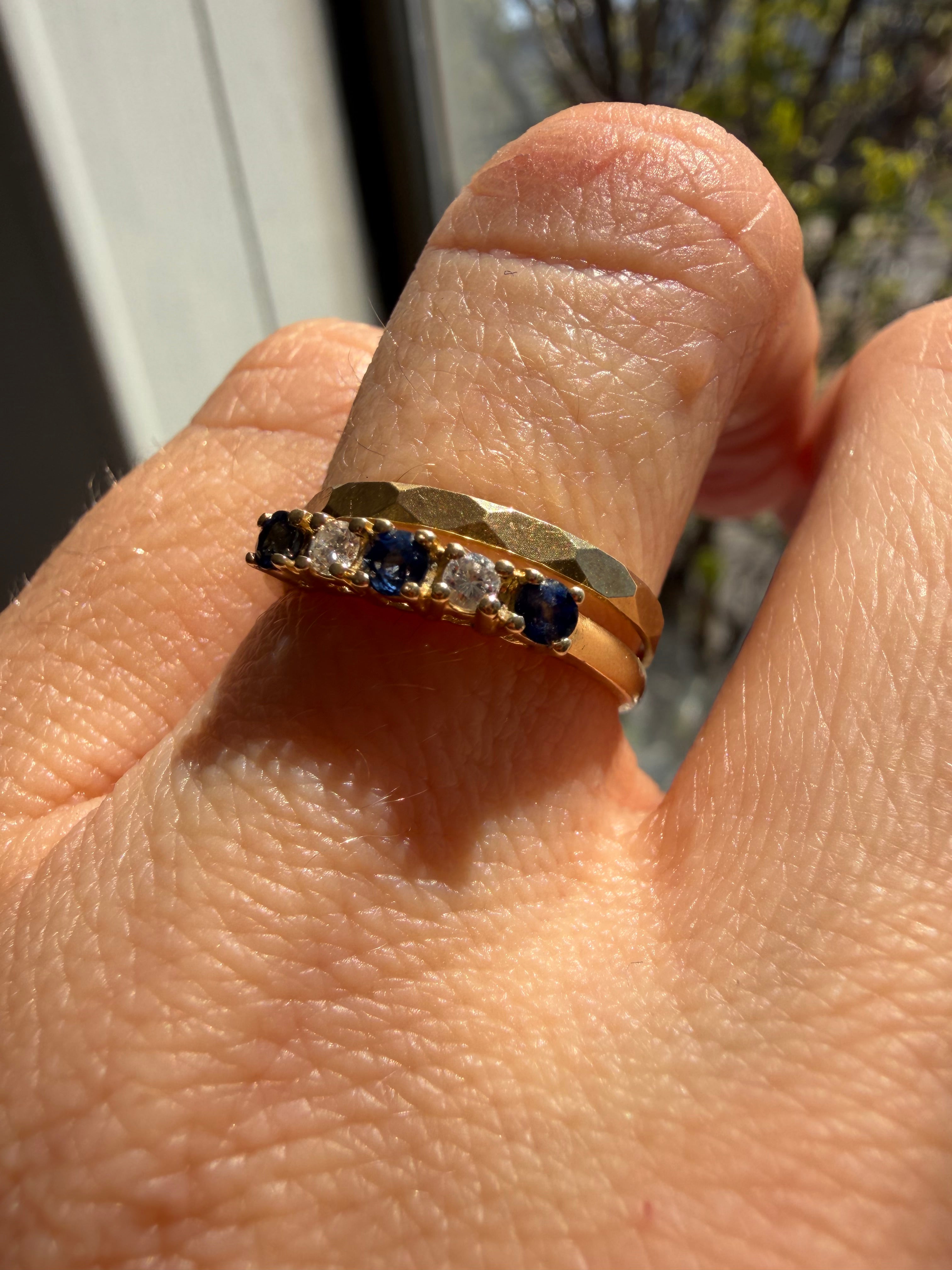 faceted band + sapphire diamond stacker