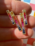rainbow sapphire rectangle post earrings