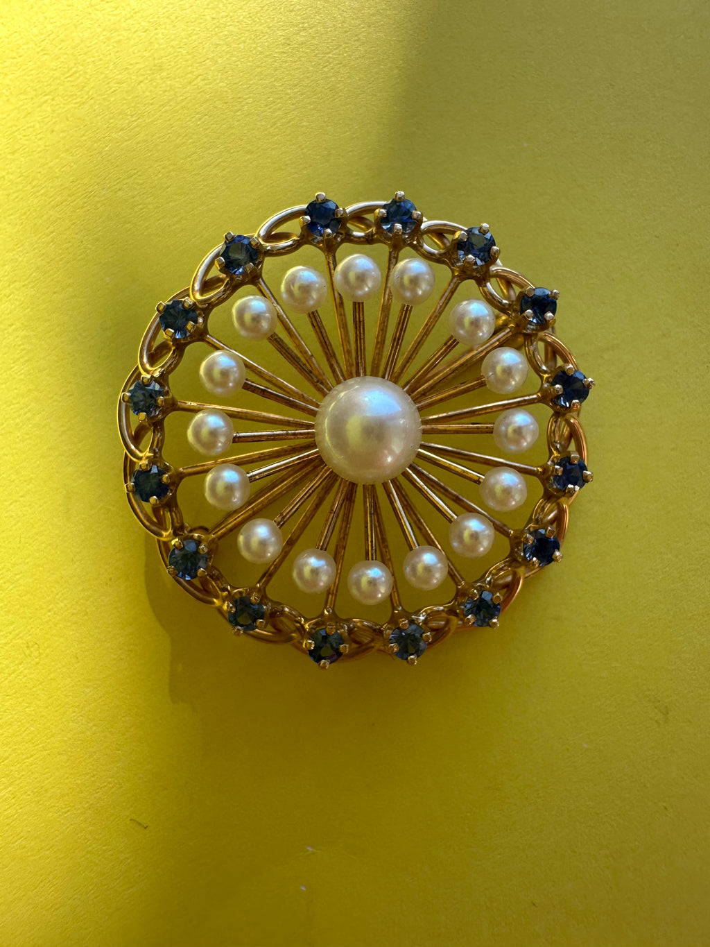 pearl and sapphire brooch