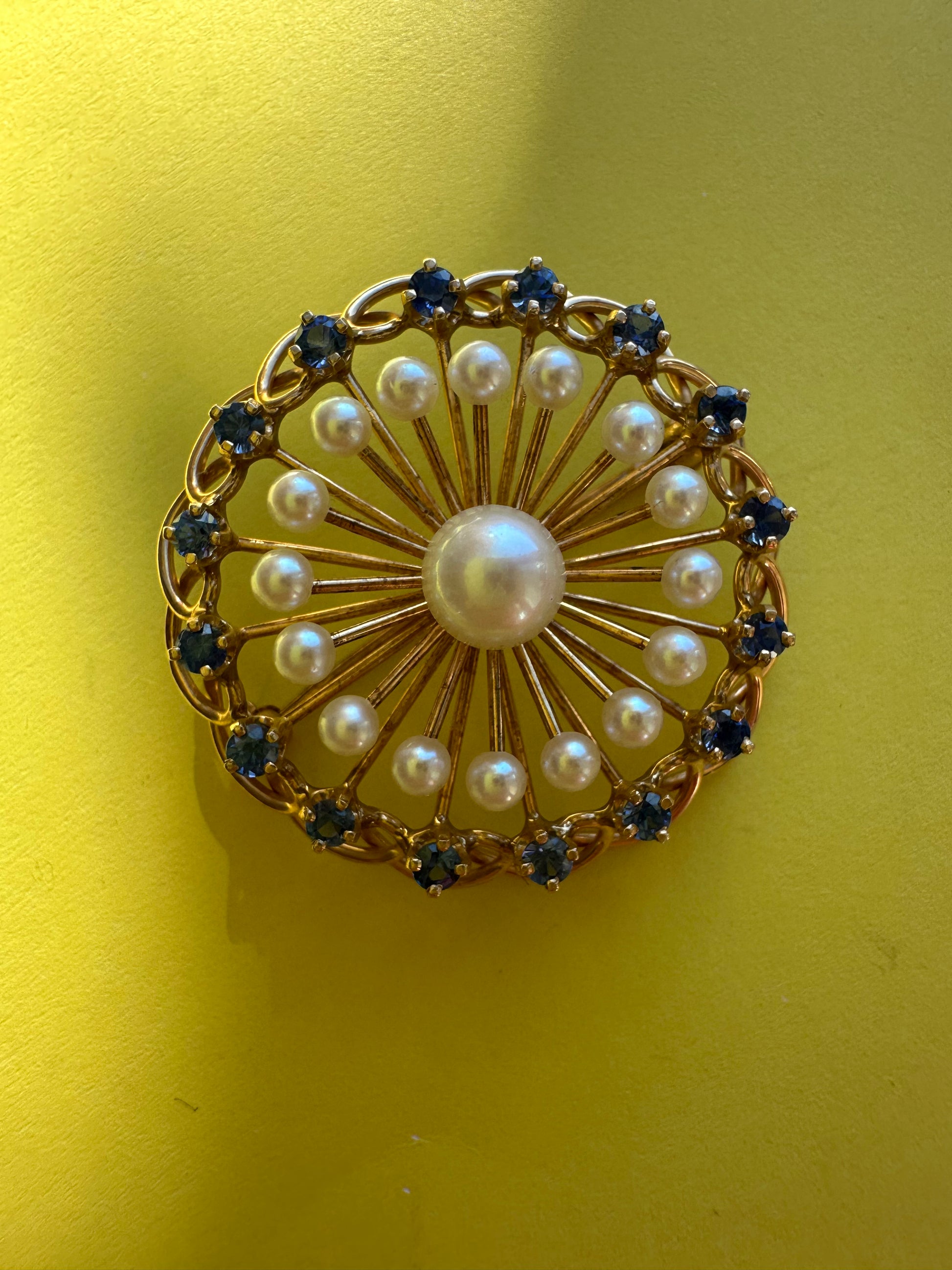pearl and sapphire brooch