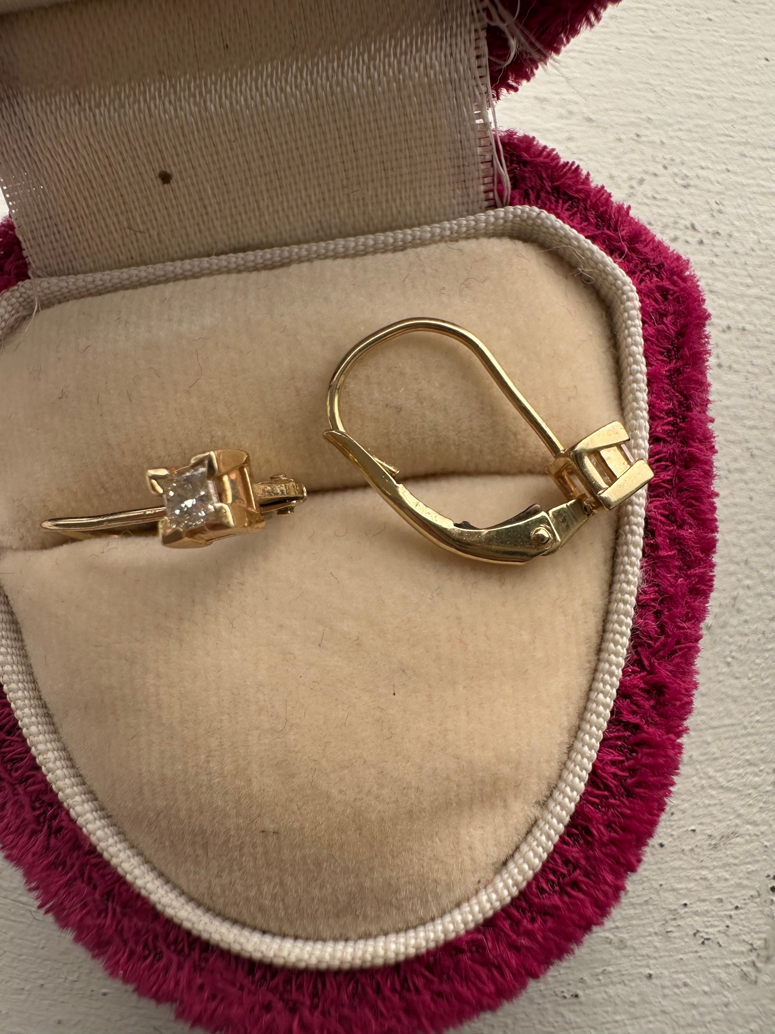 princess cut diamond leverback earrings