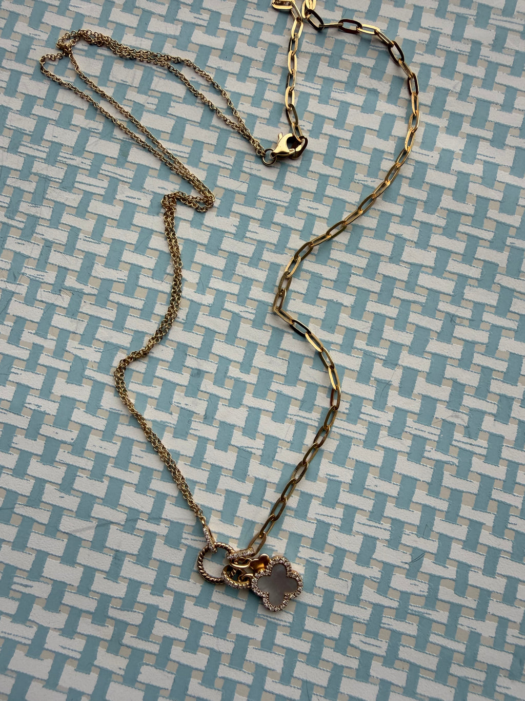 diamond and mother of pearl clover necklace