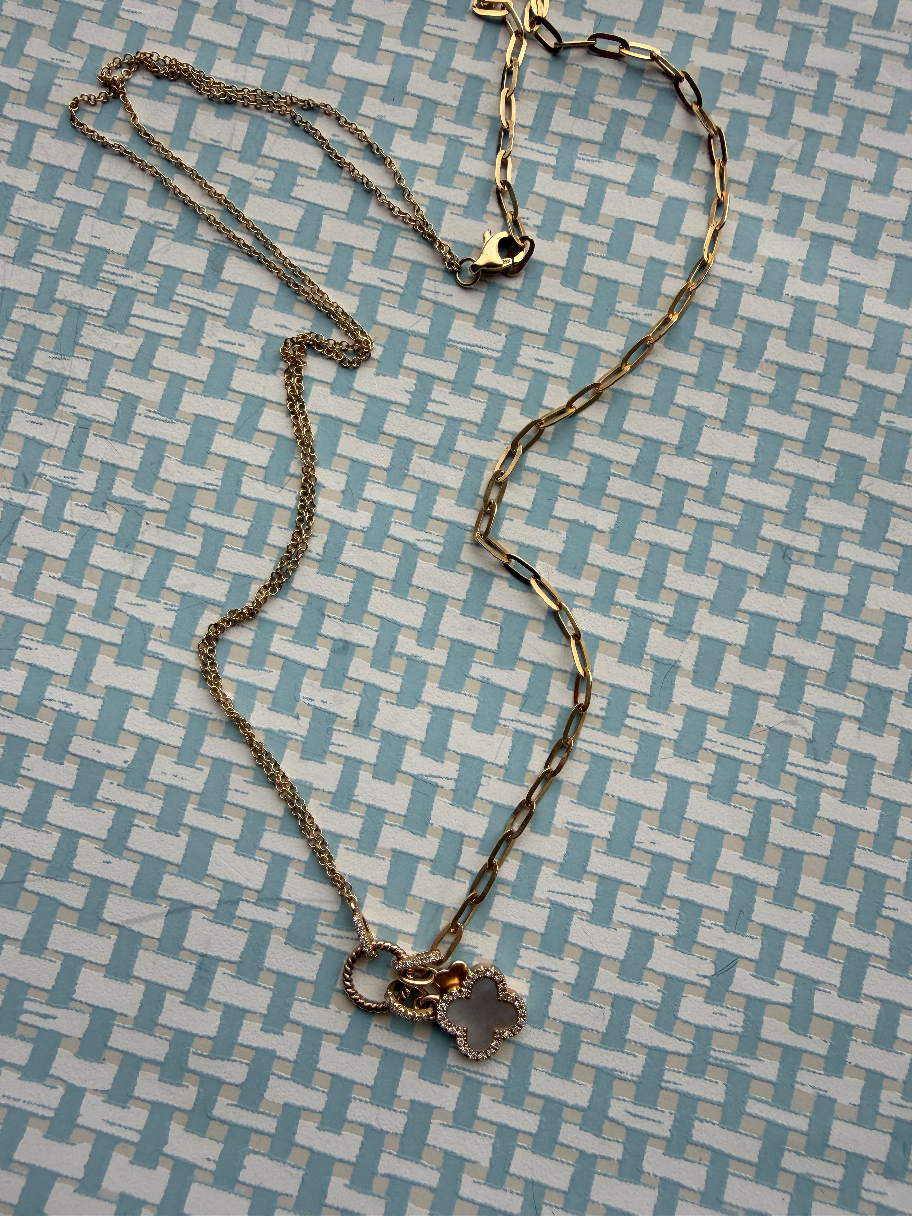 diamond and mother of pearl clover necklace