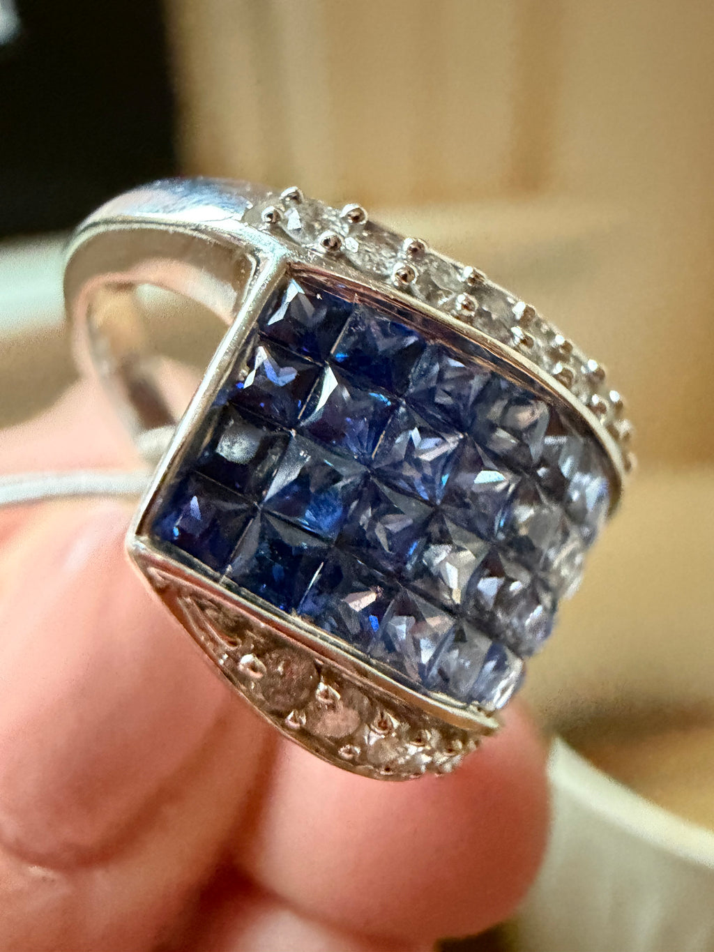 ombre sapphire, diamond and white gold ring
