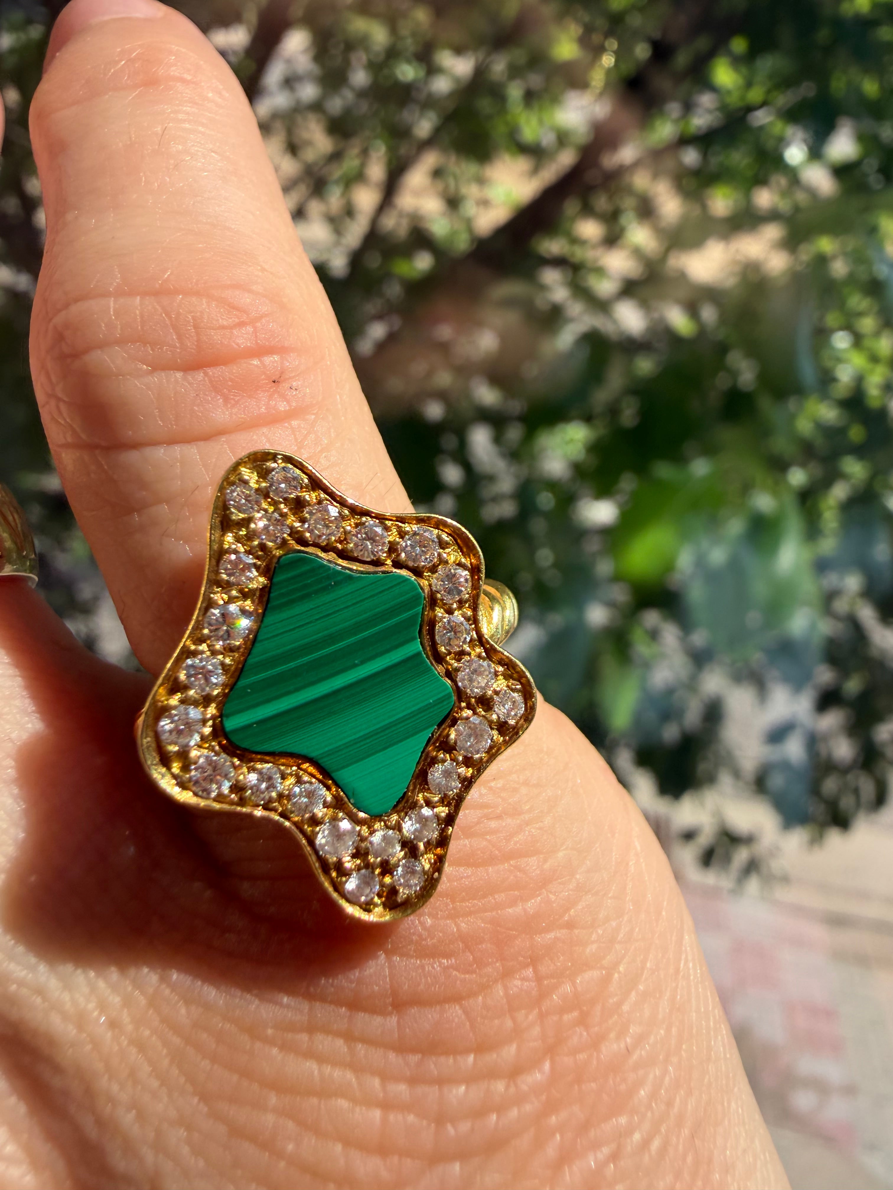 malachite + diamond blob ring