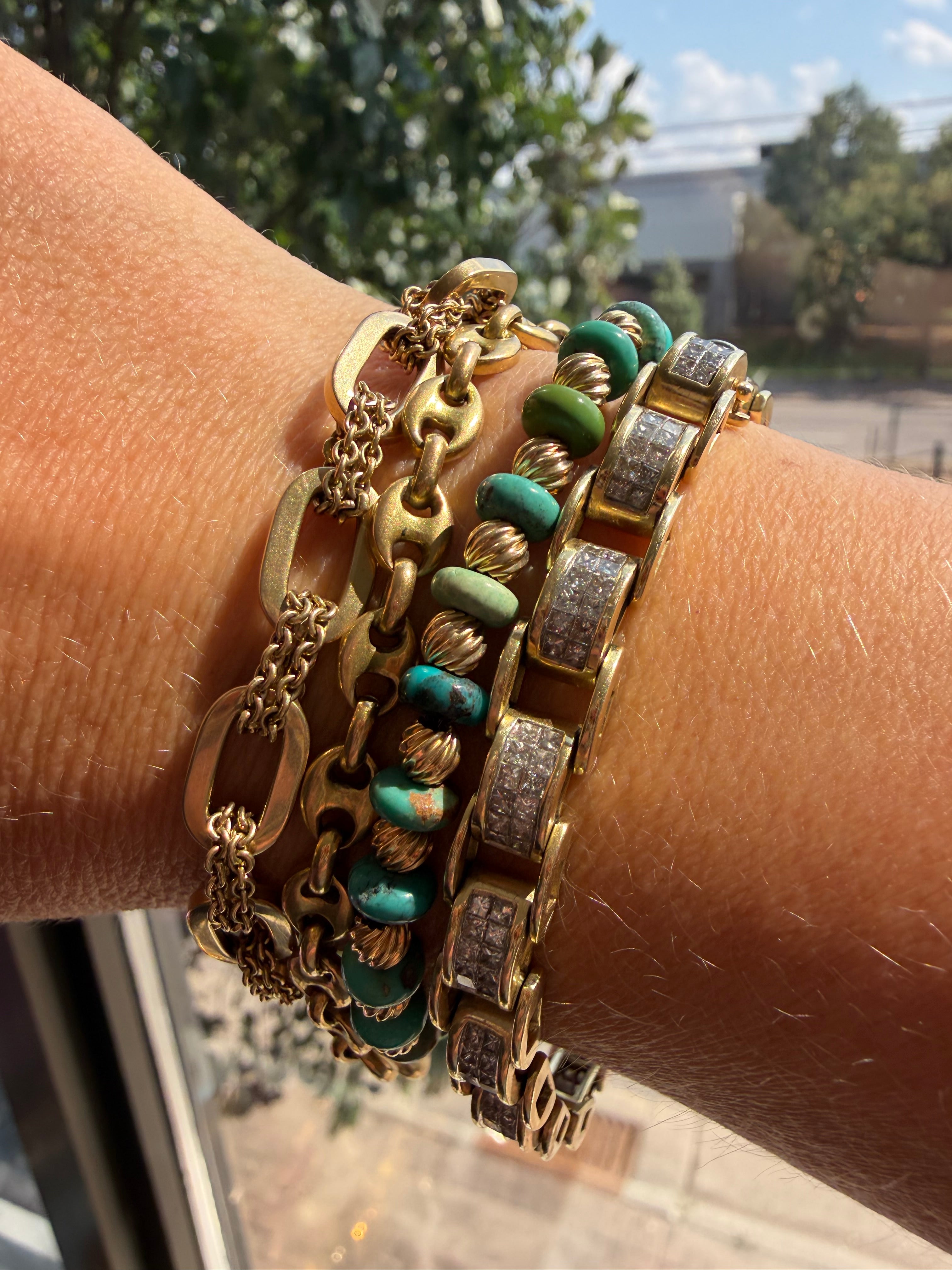hand selected turquoise and gold strands