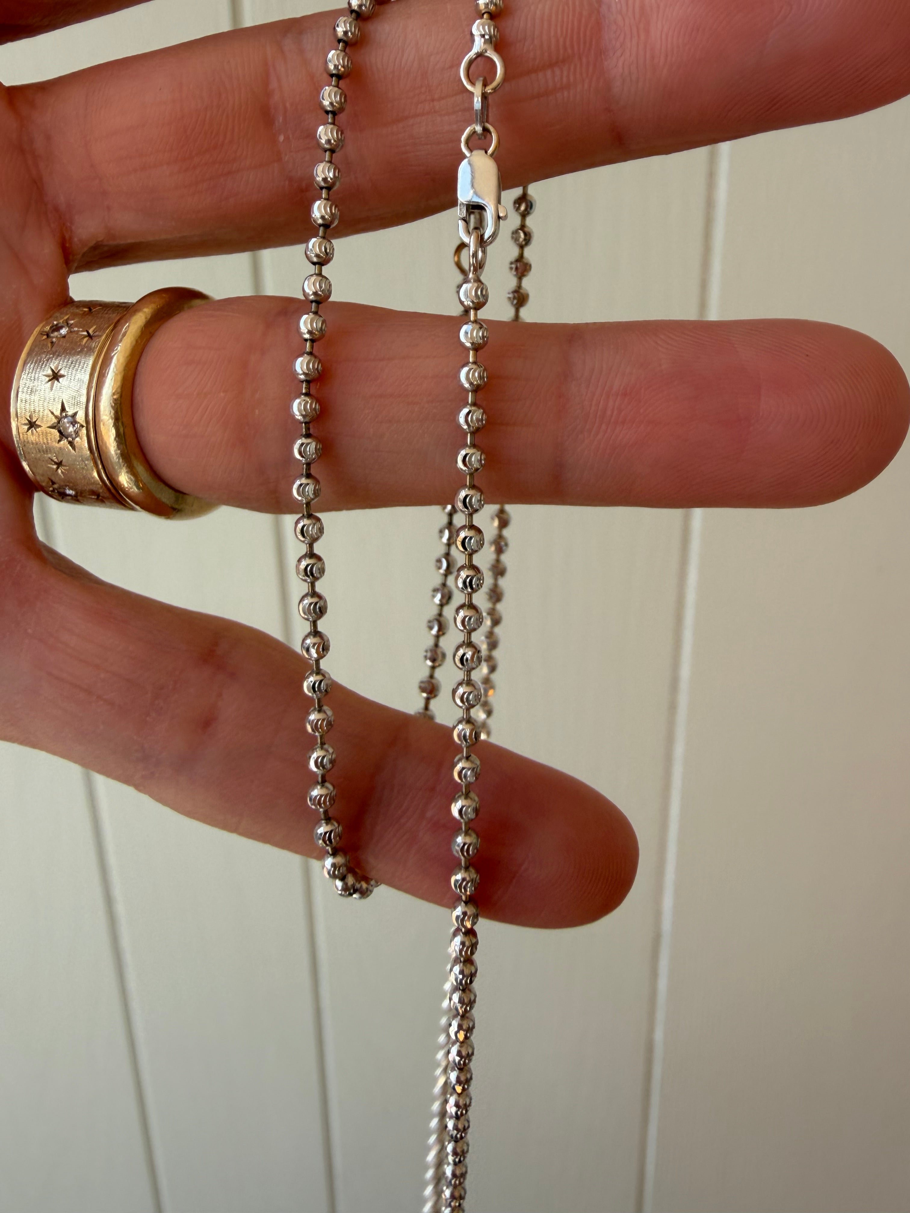 14k white gold moon cut ball chain and bracelet