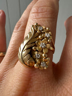 floral leaf diamond ring
