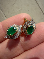 natural emerald and diamond omega back earring
