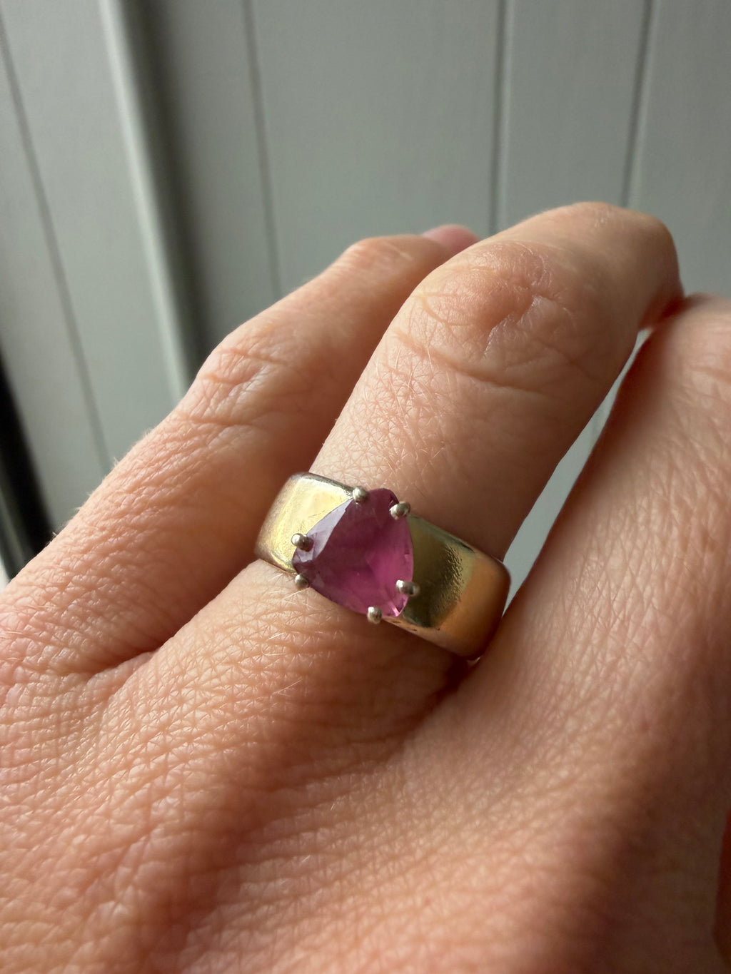 chunky cigar band with trillion cut pink tourmaline