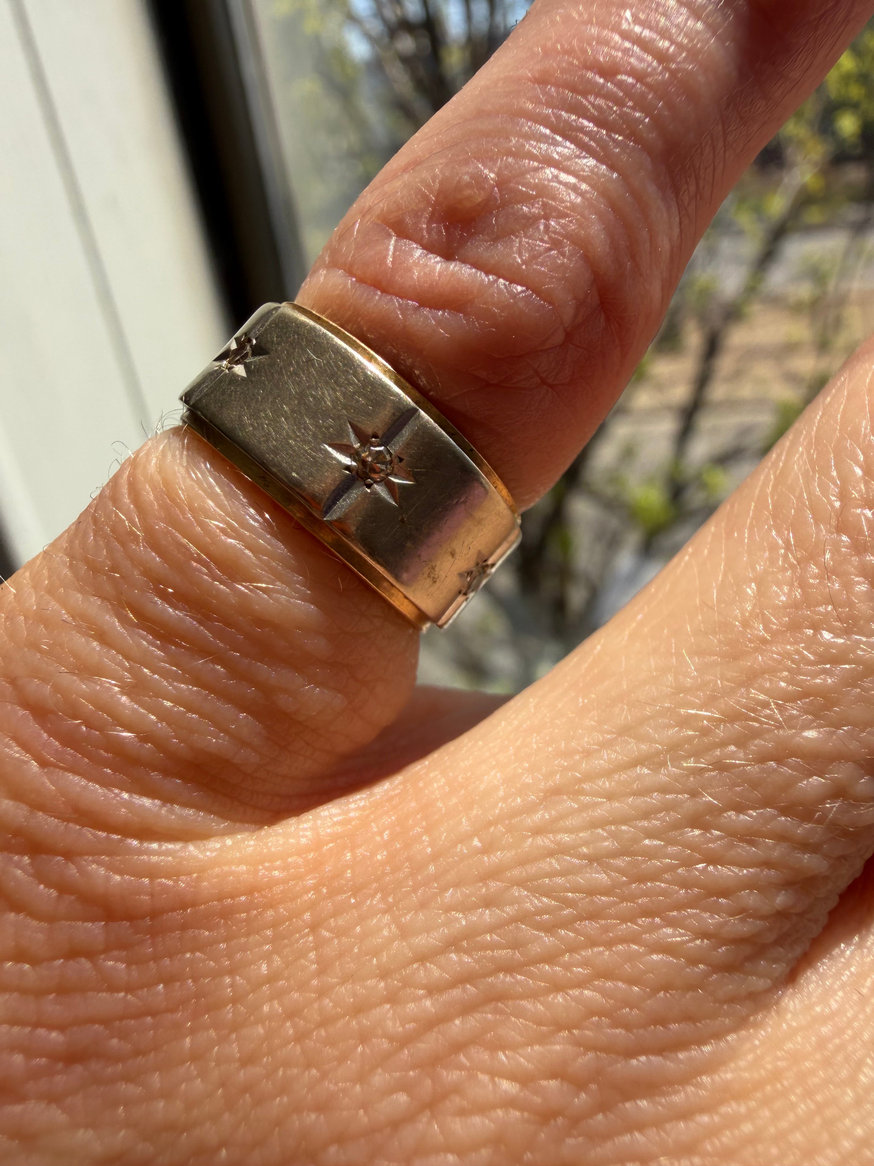 wide two tone star diamond band