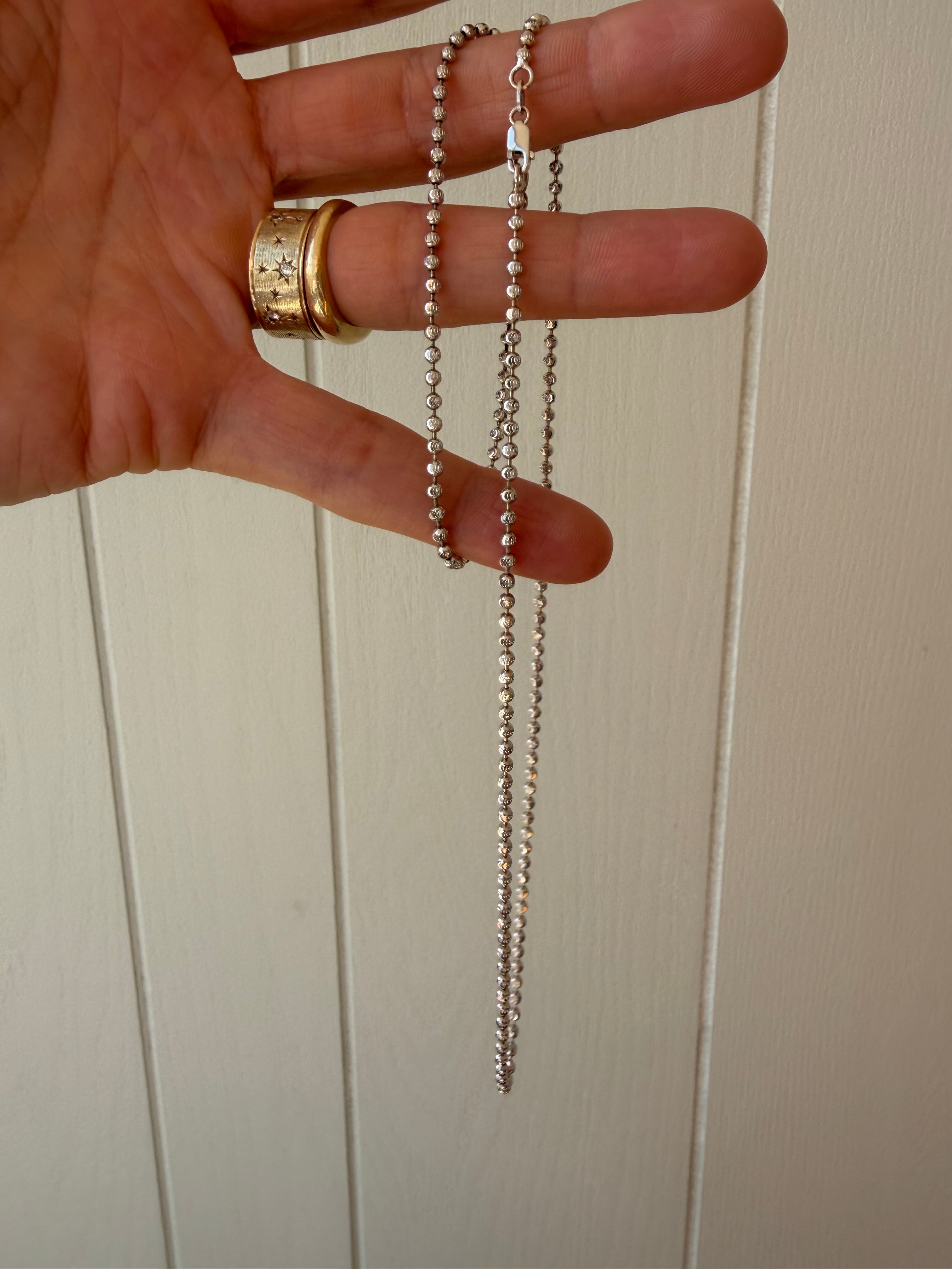 14k white gold moon cut ball chain and bracelet