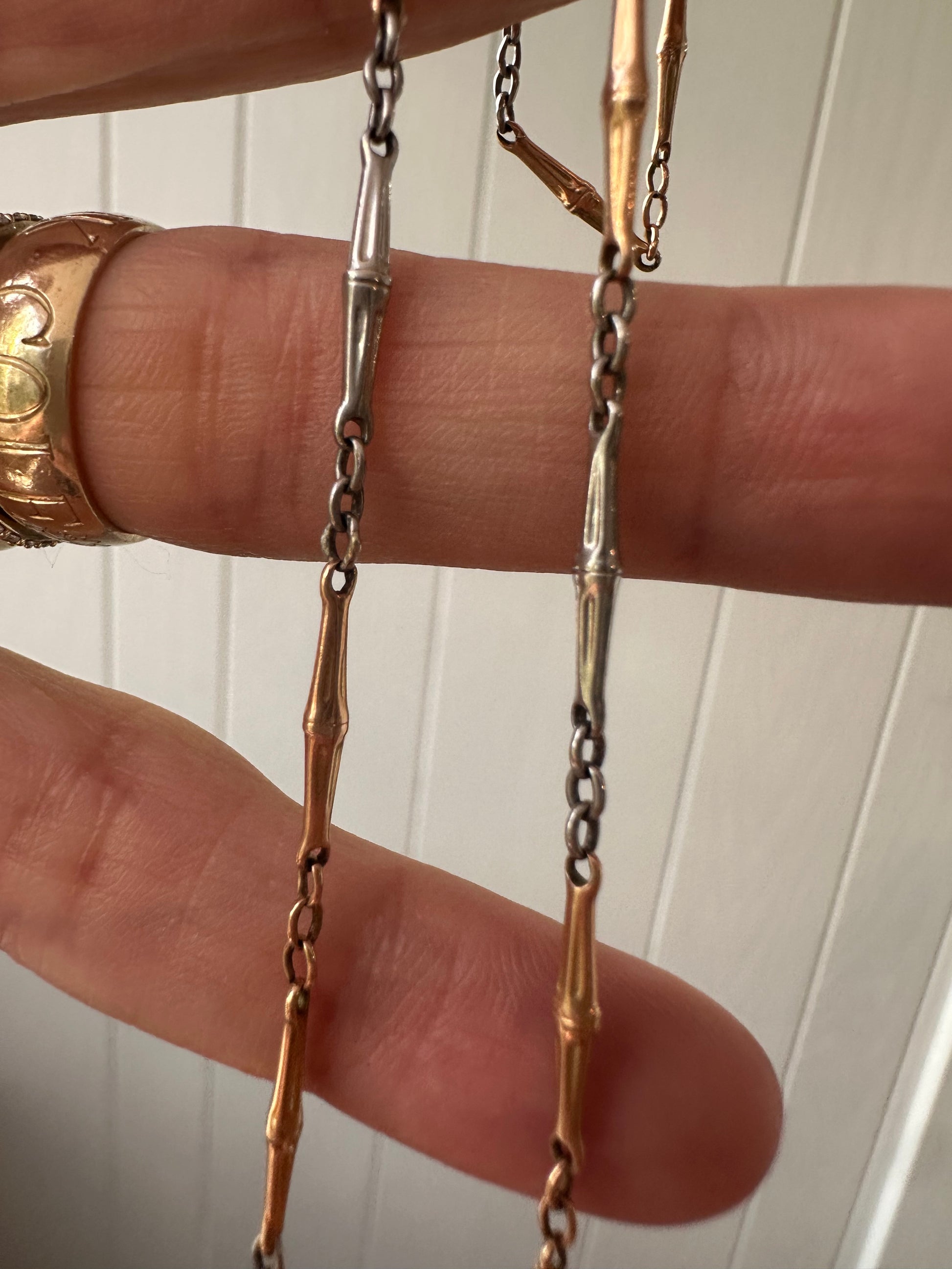 15  5/8" two tone rosy and white watch chain