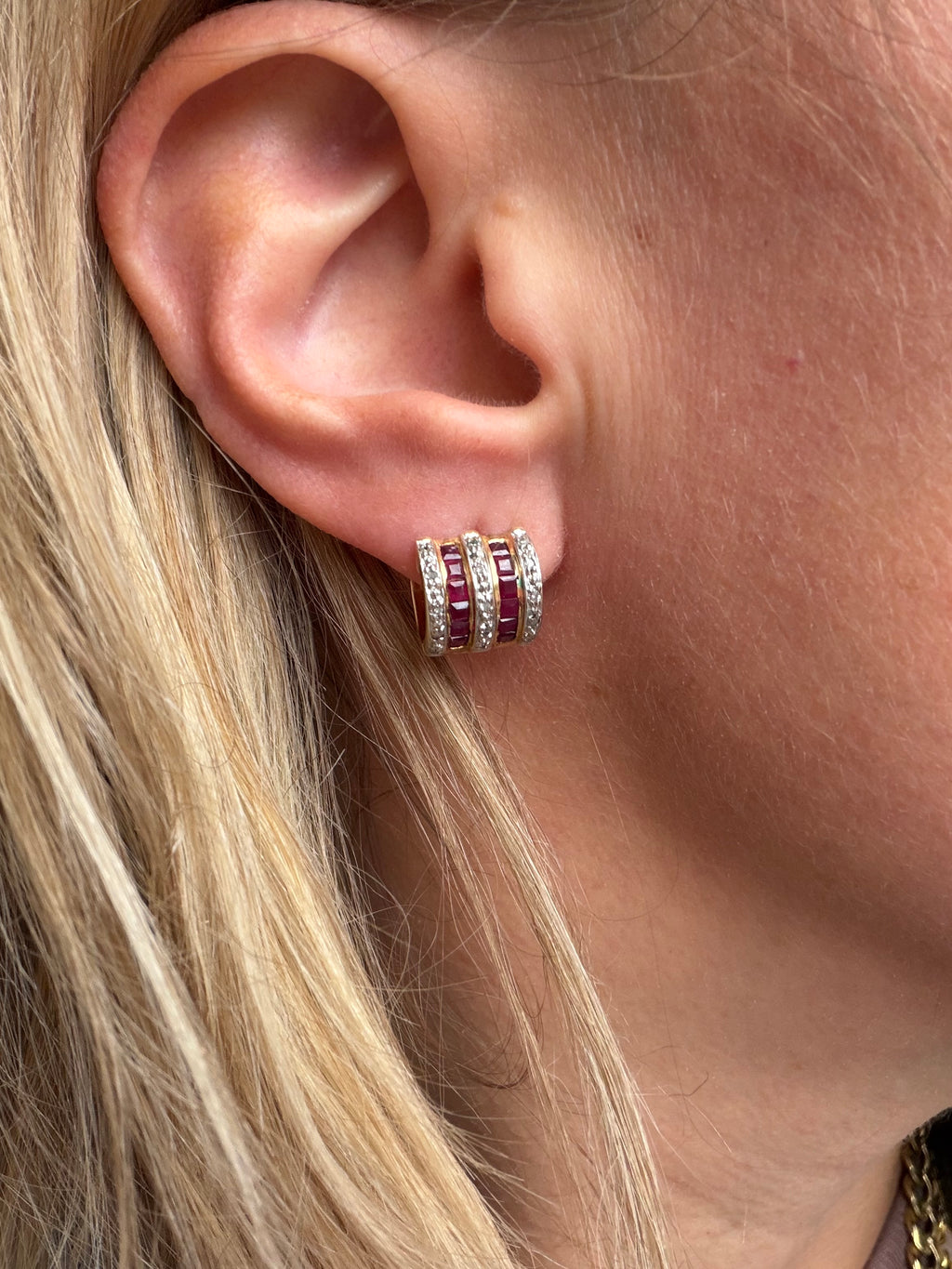 ruby and diamond huggie hoops