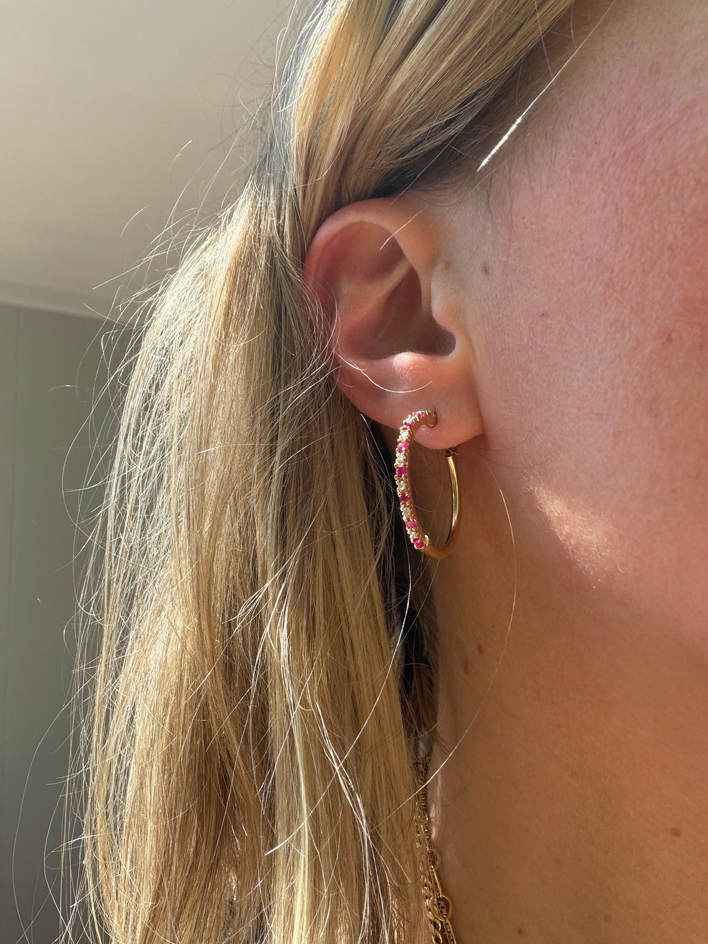natural ruby and diamond hoops