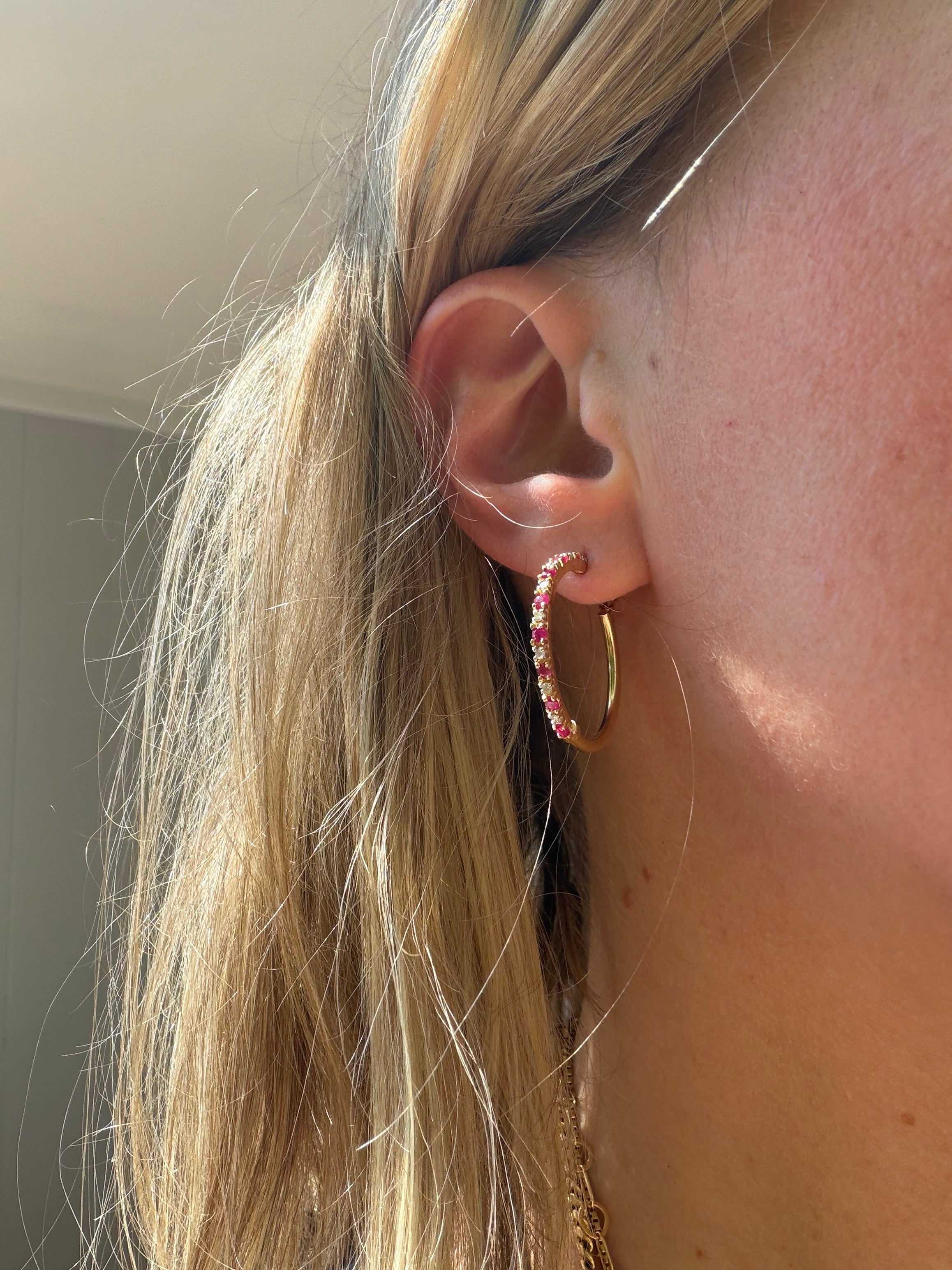 natural ruby and diamond hoops