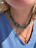 hand strung natural turquoise and vintage gold beads