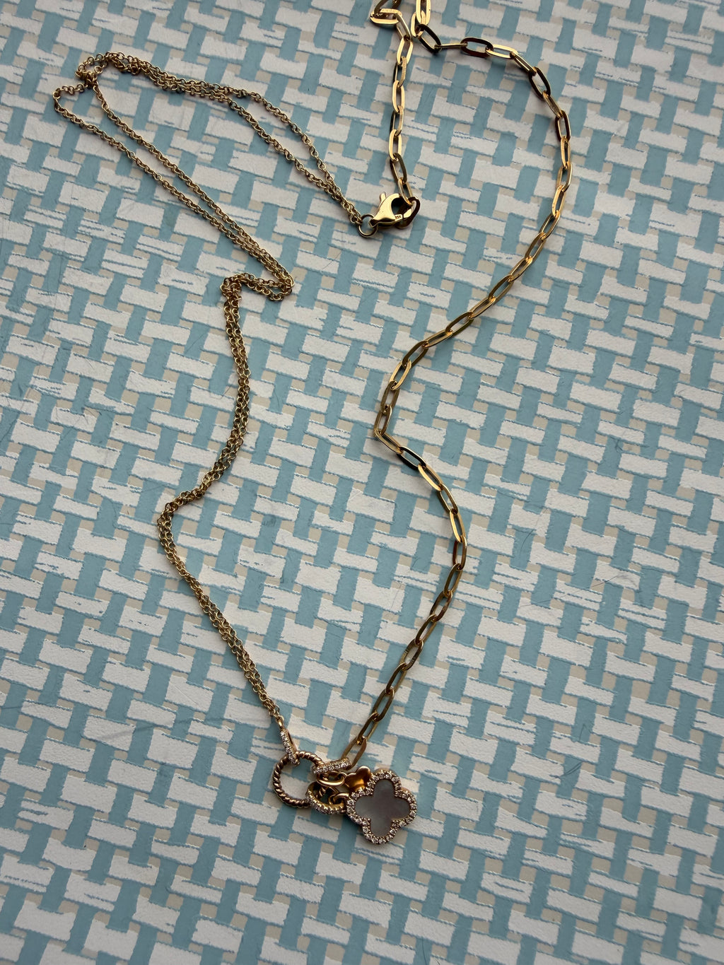 diamond and mother of pearl clover necklace